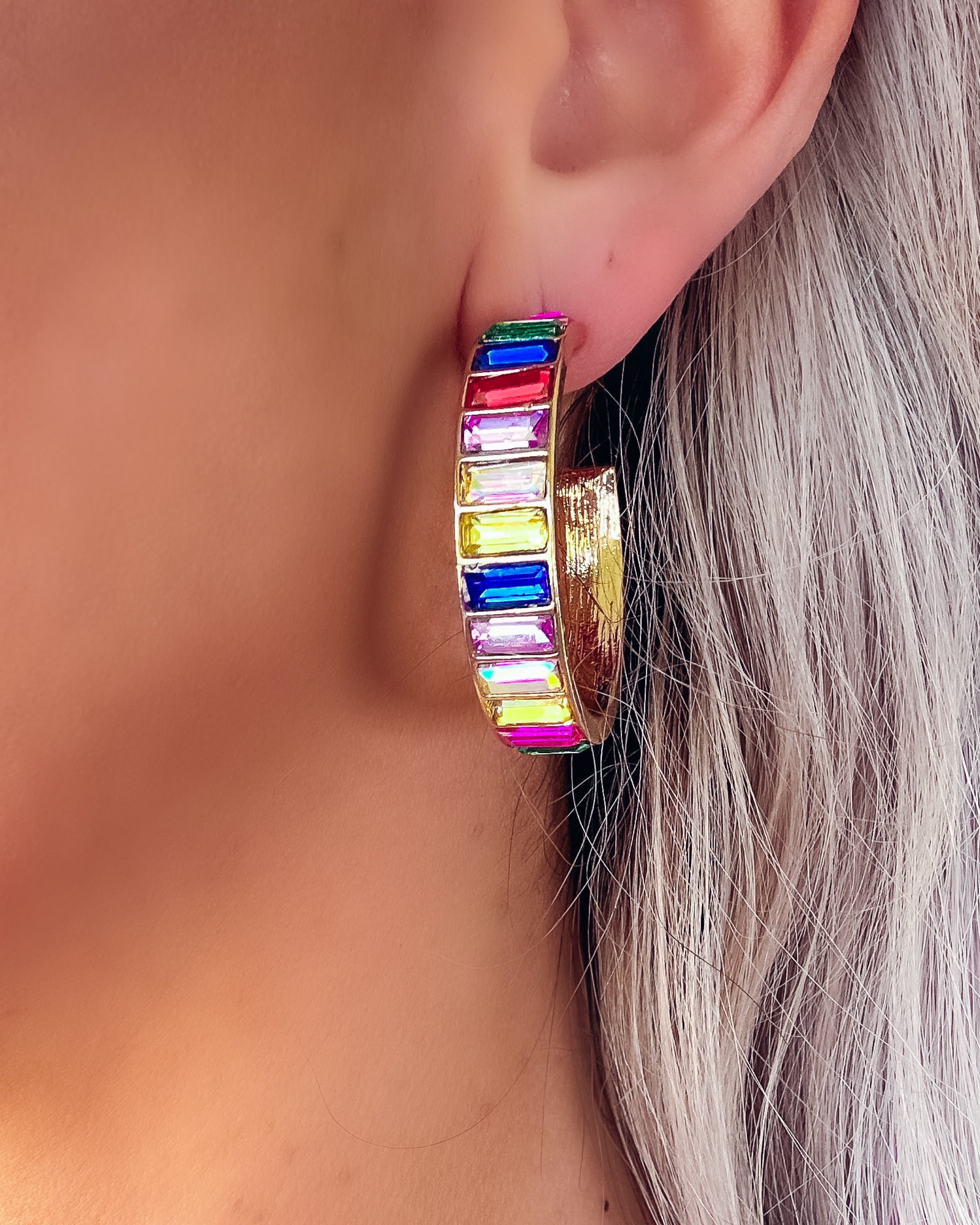 Rainbow Radiance Stone Earrings - Gold
