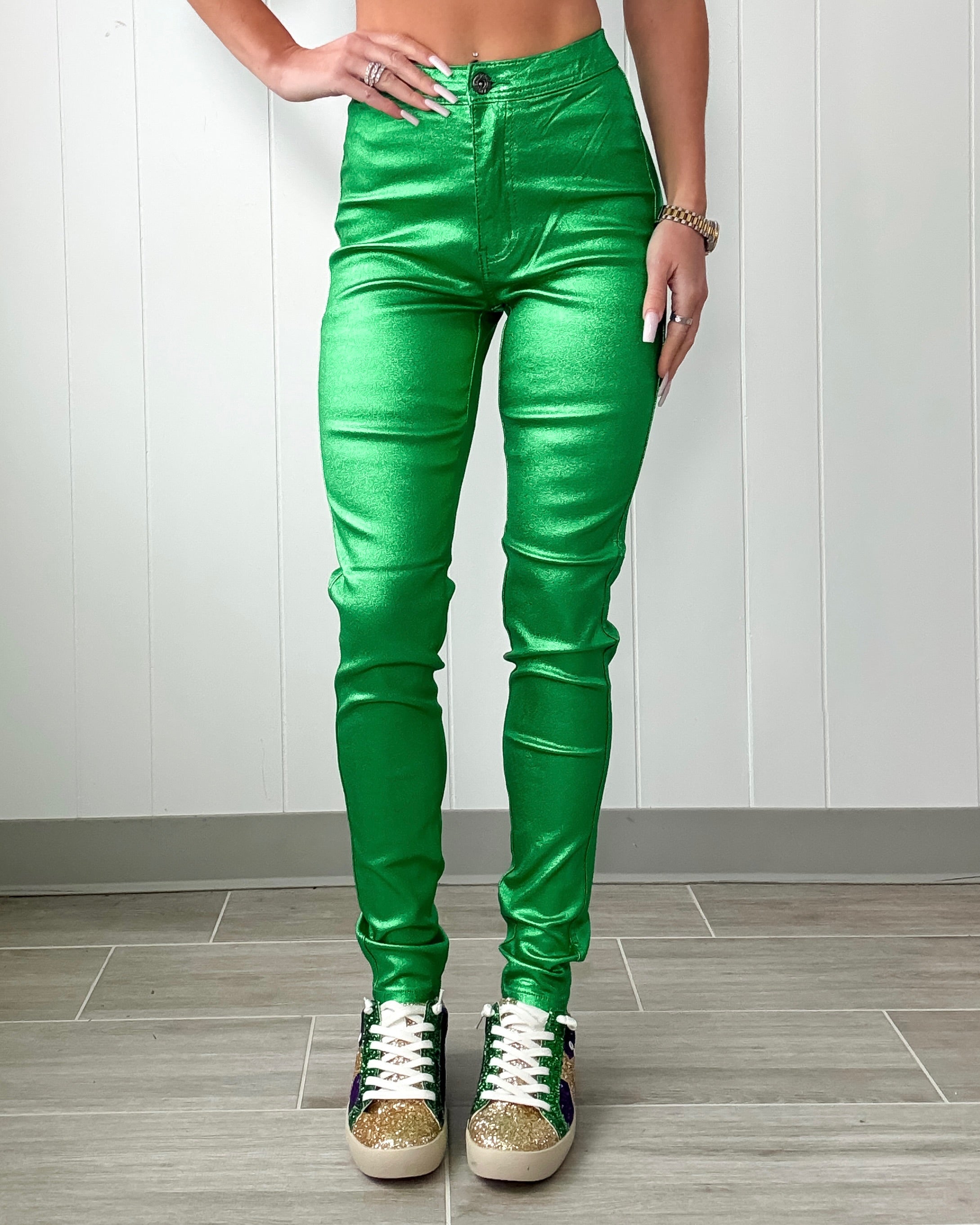 Sealed With A Kiss Metallic Skinnies - Green