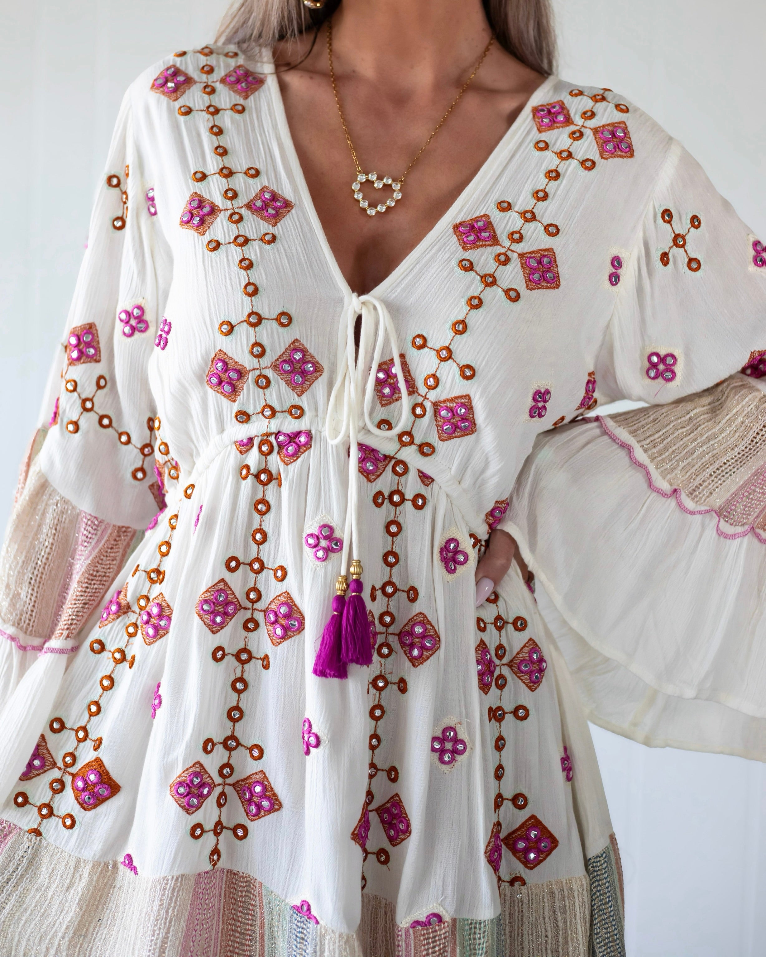 Saffron Bloom Jewel Dress - Ivory