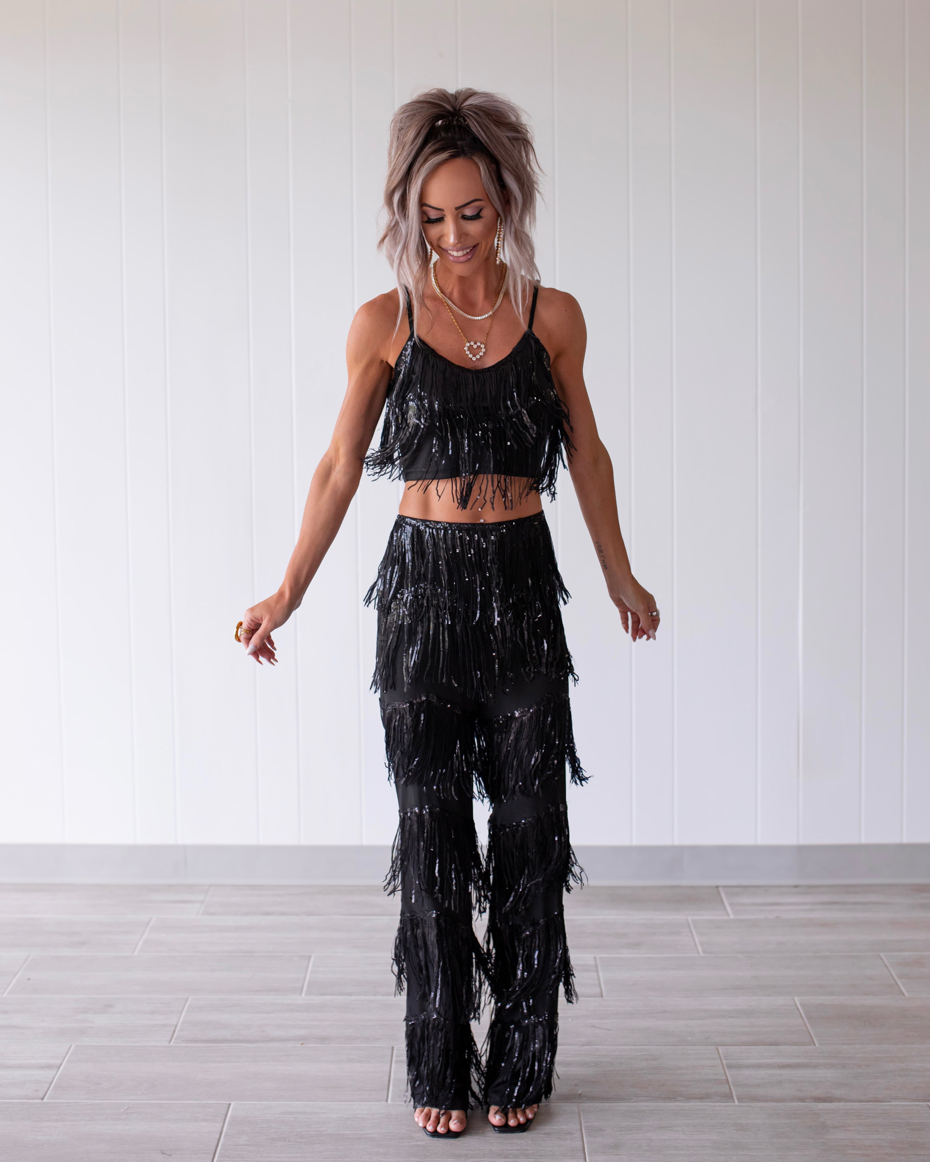 Fringe Benefits Top & Pants Set - Black