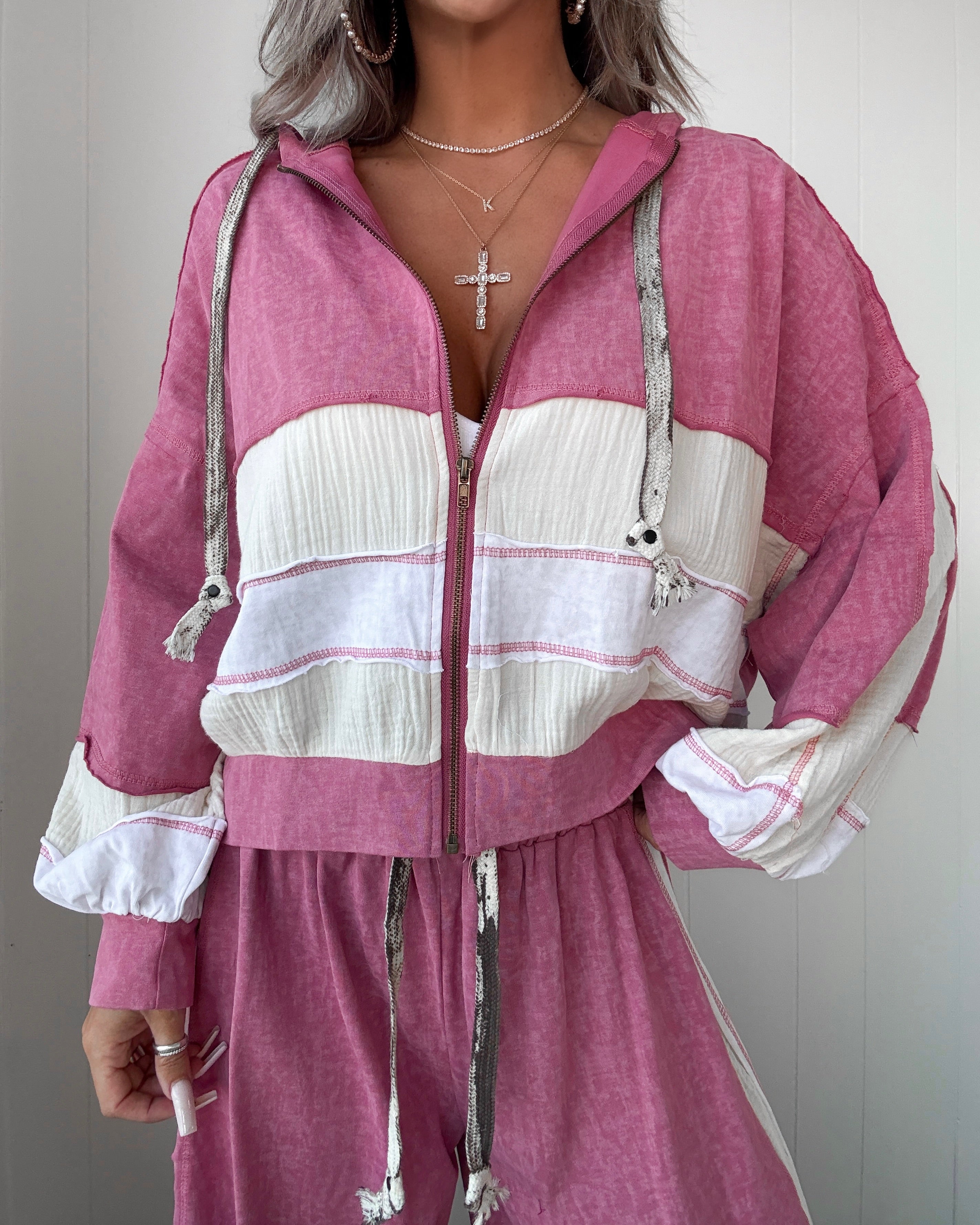 Grounded Glam Colorblock Hooded Zip-Up - Pink