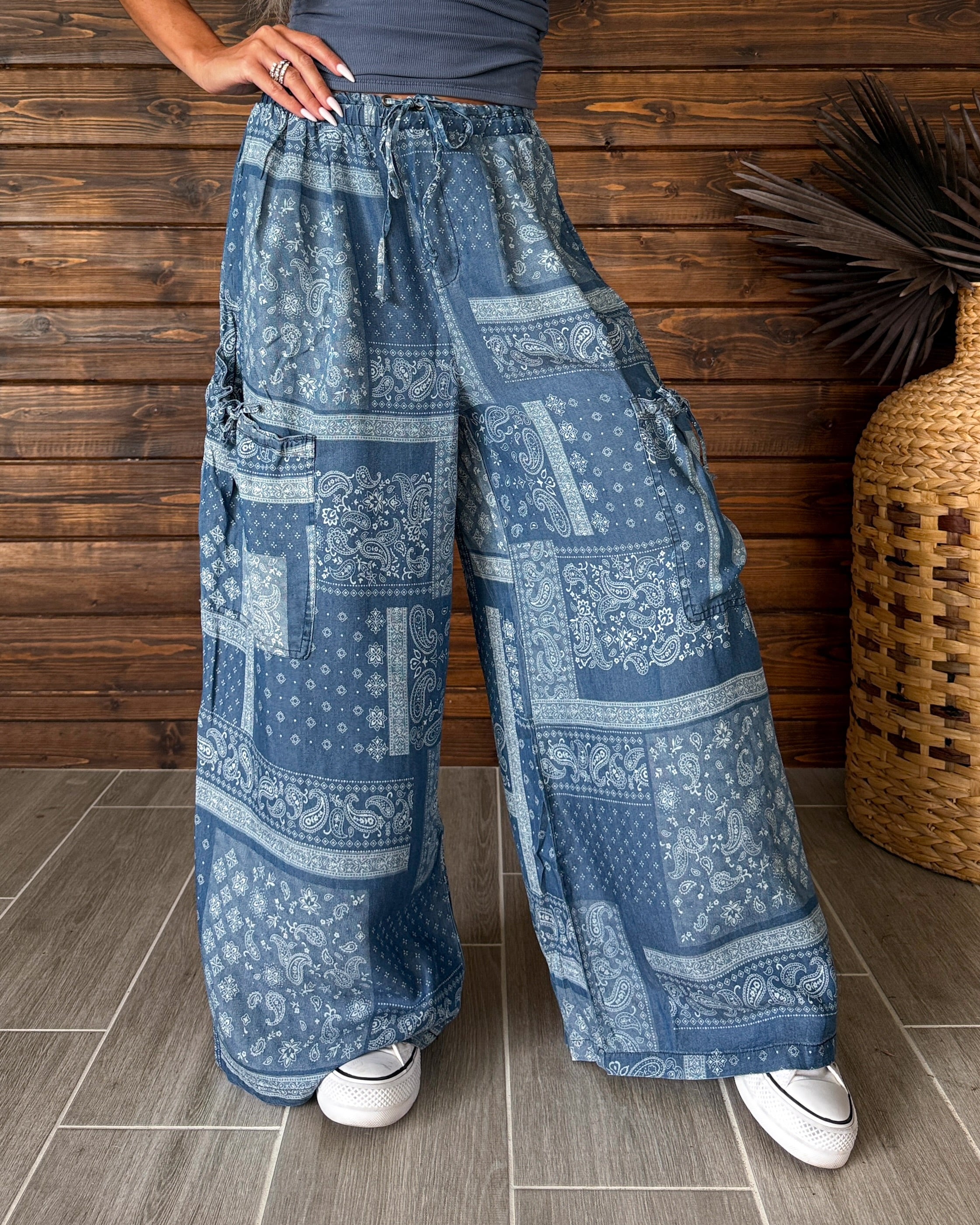 Bandana Babe Paisley Denim Pants - Blue
