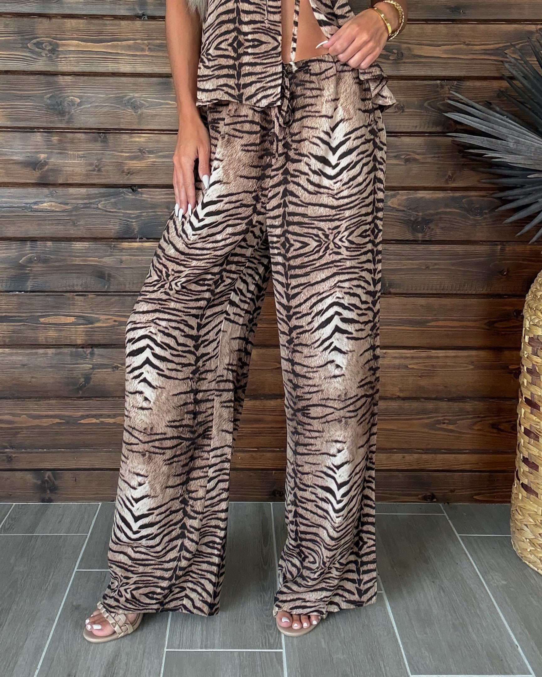 Wild Stripes Zebra Pants Set - Brown
