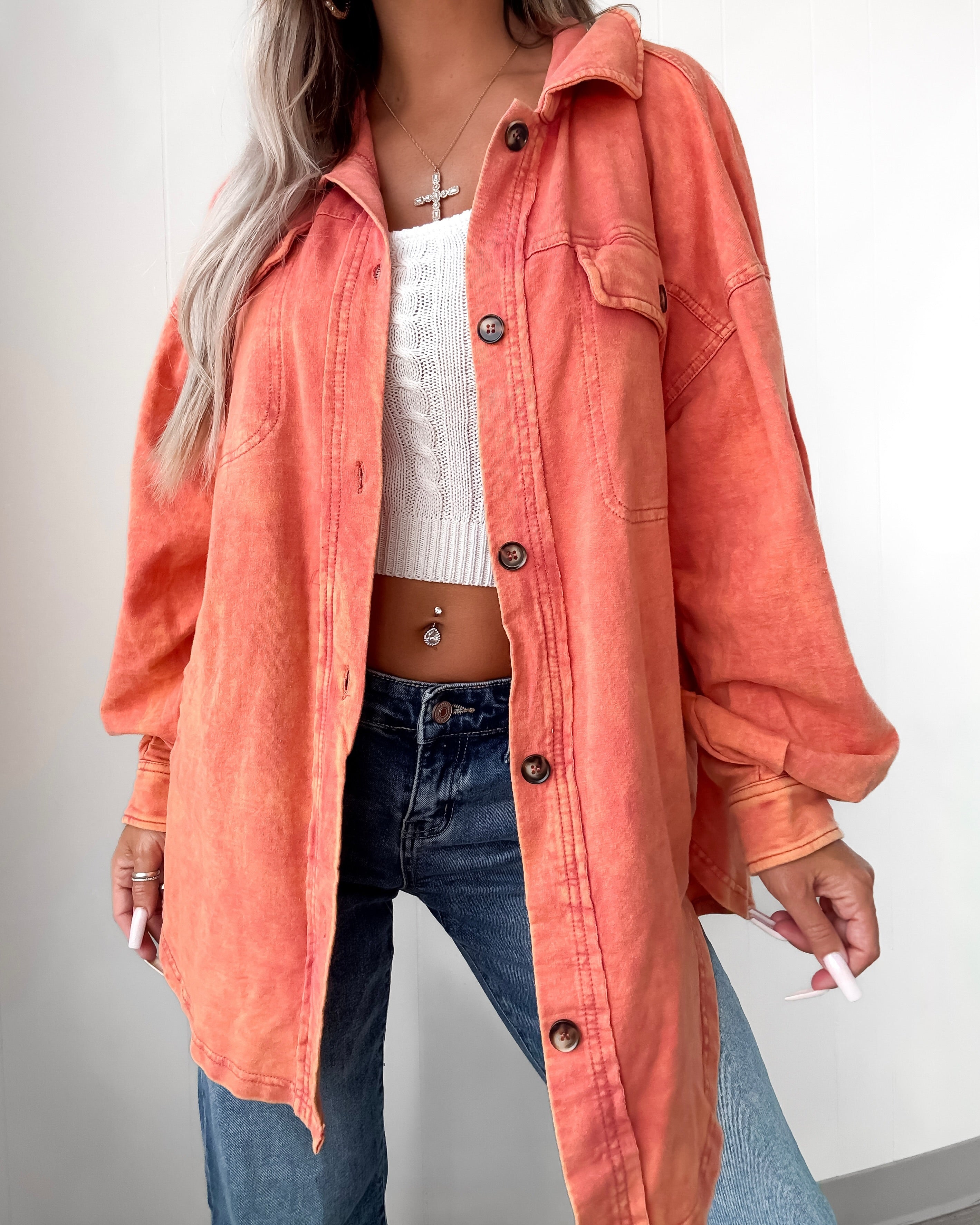 Good Vibes Mineral Wash Shacket - Rust