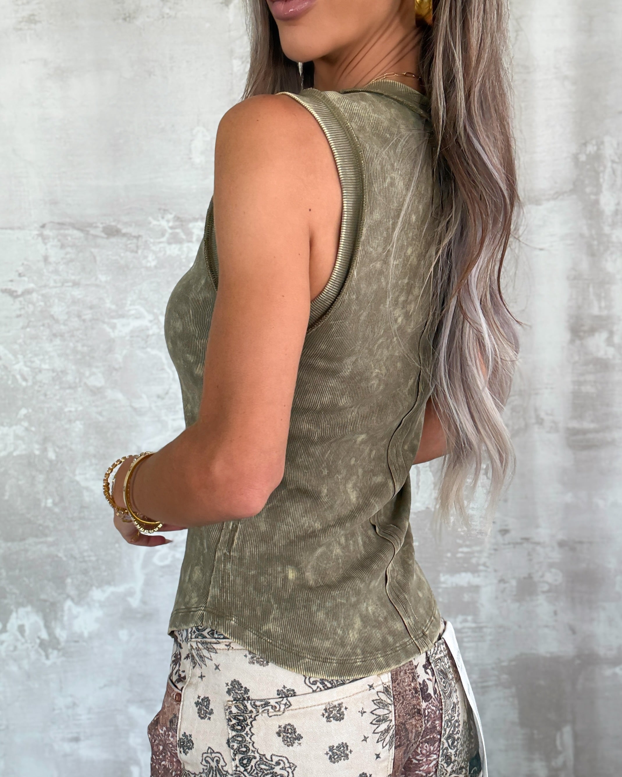 Simply Styled Ribbed Tank - Washed Sage