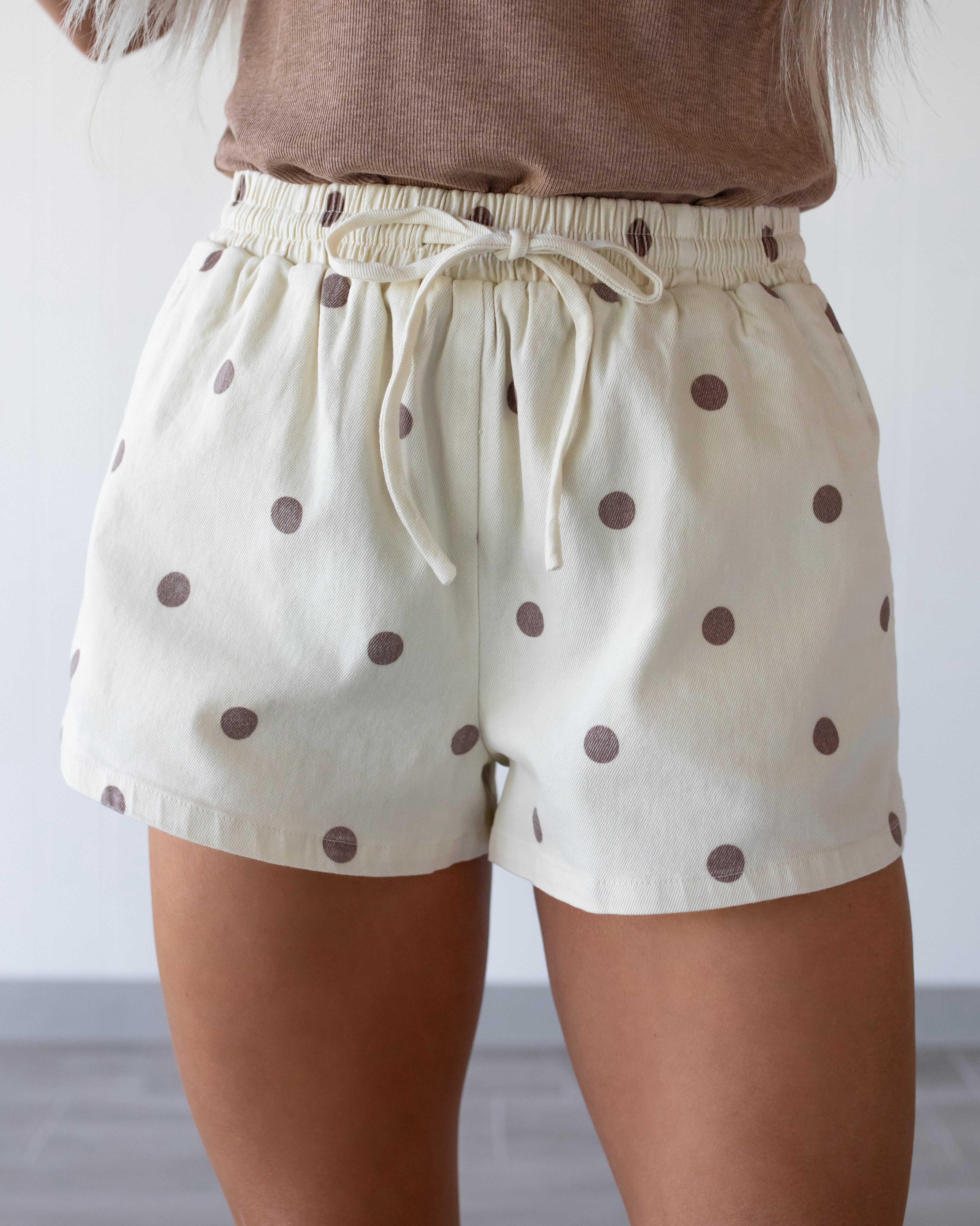 Dotty Darling Micro Denim Shorts - Cream/Brown