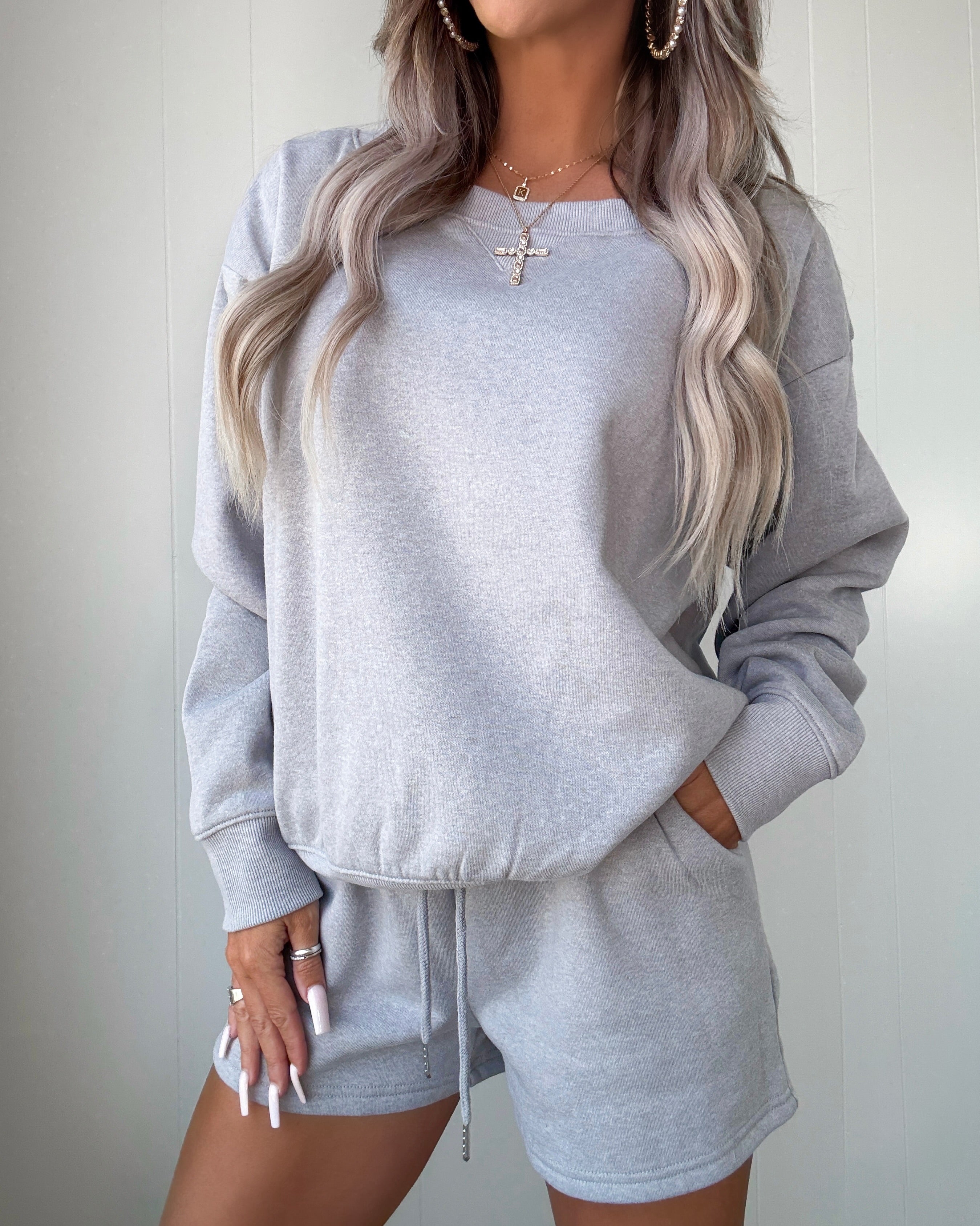 Comfy Cutie Shorts Set - Heather Grey