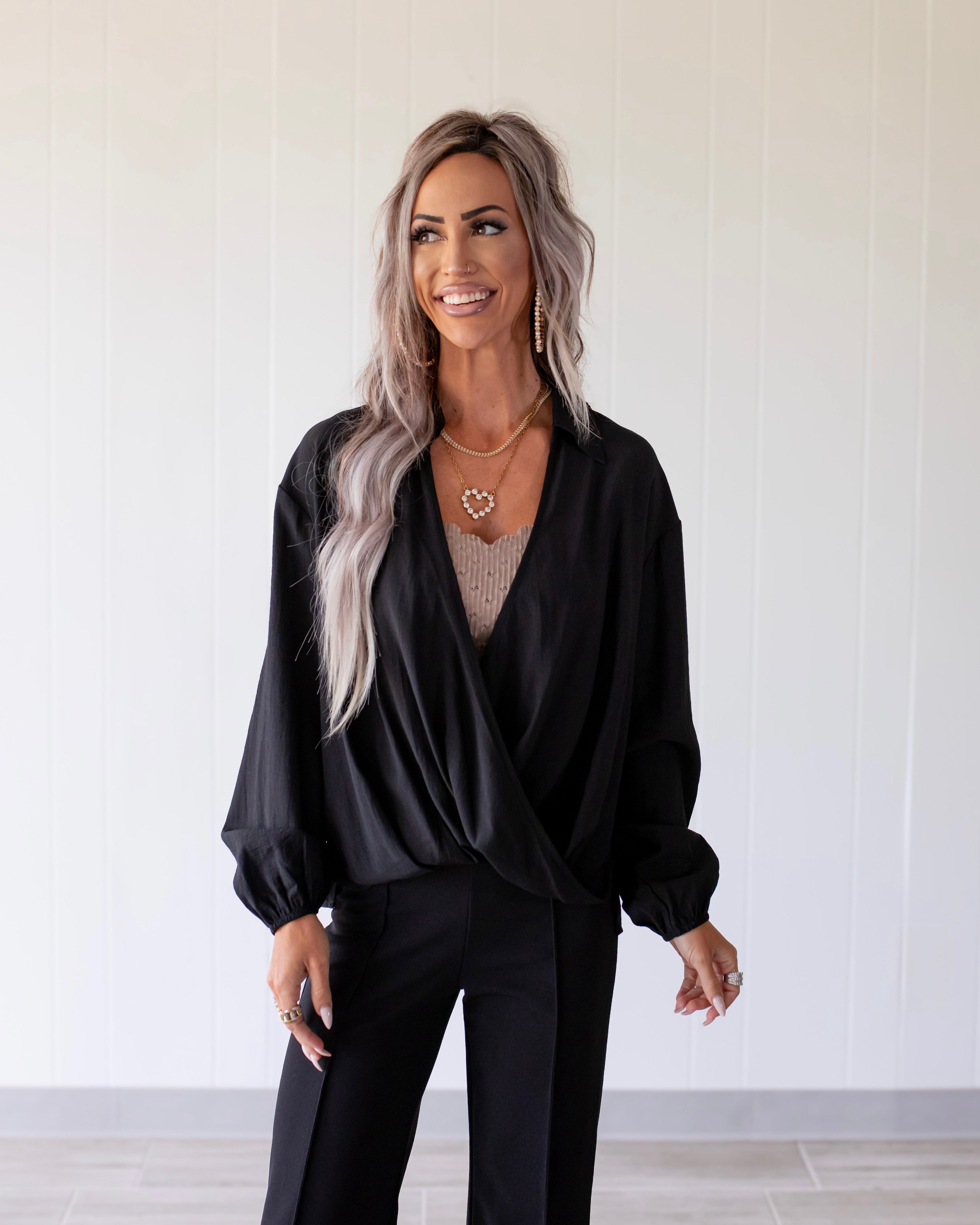 Breezy Babe Surplice Blouse - Black
