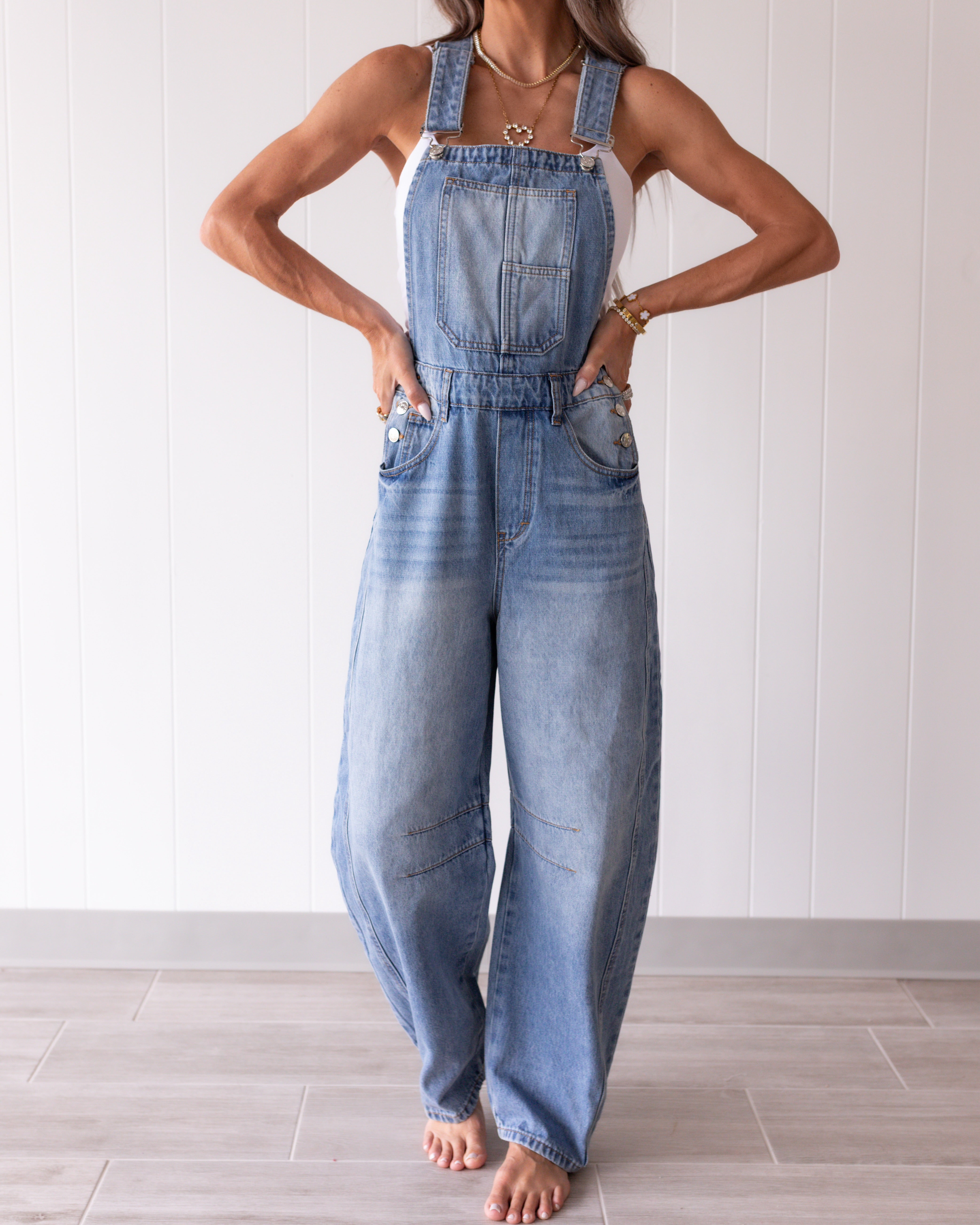 Josie Denim Barrel Overalls - Light Wash