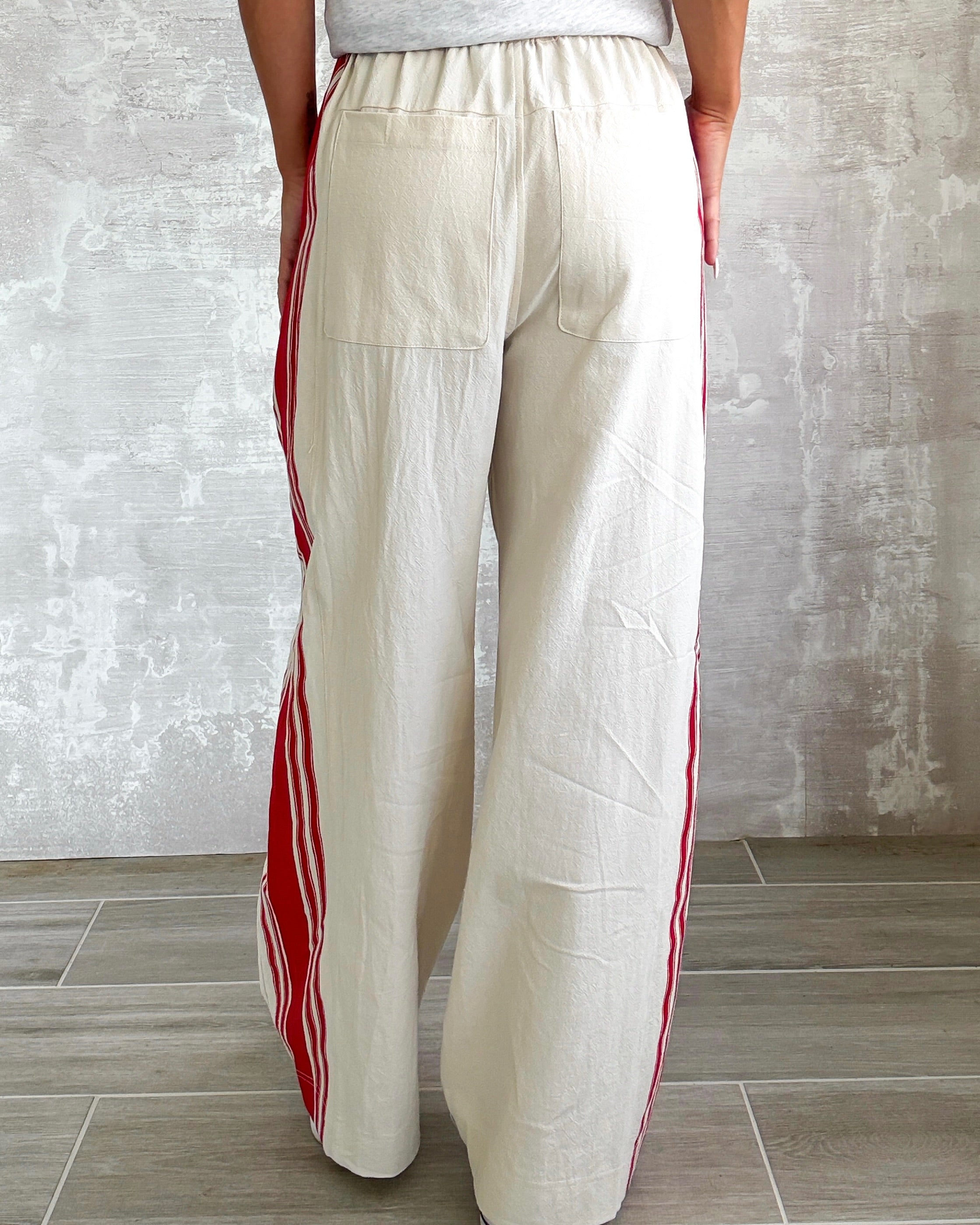 Champs Striped Wide Leg Pants - Ivory