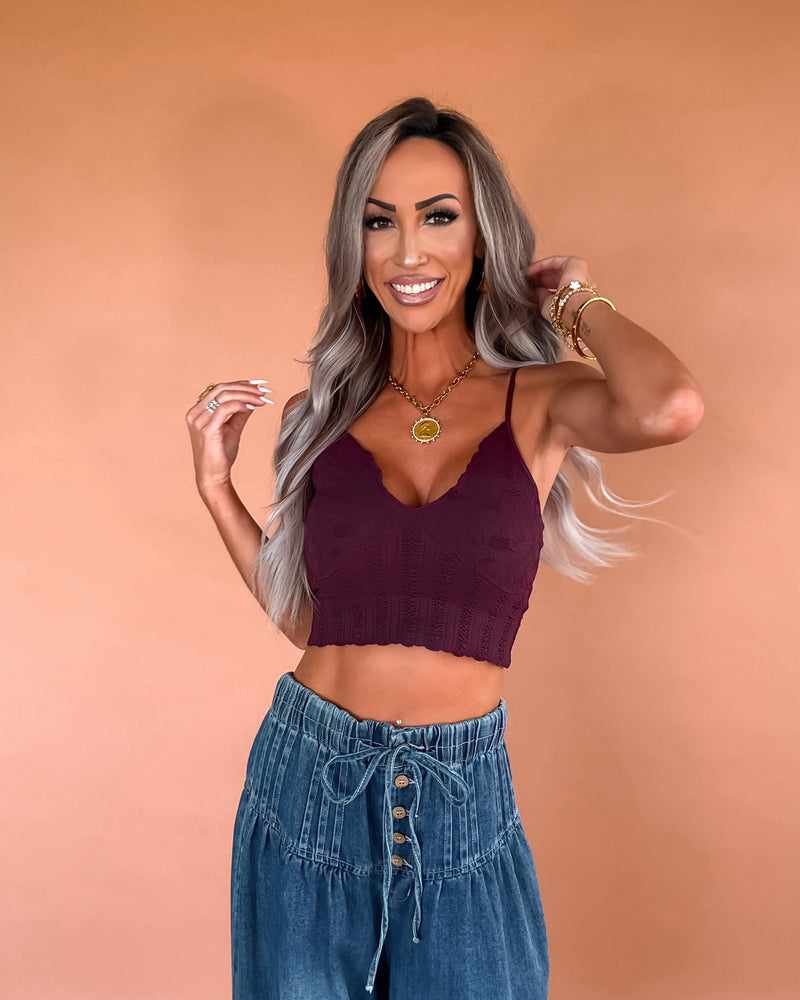 Lace Textured Bralette - Raisin