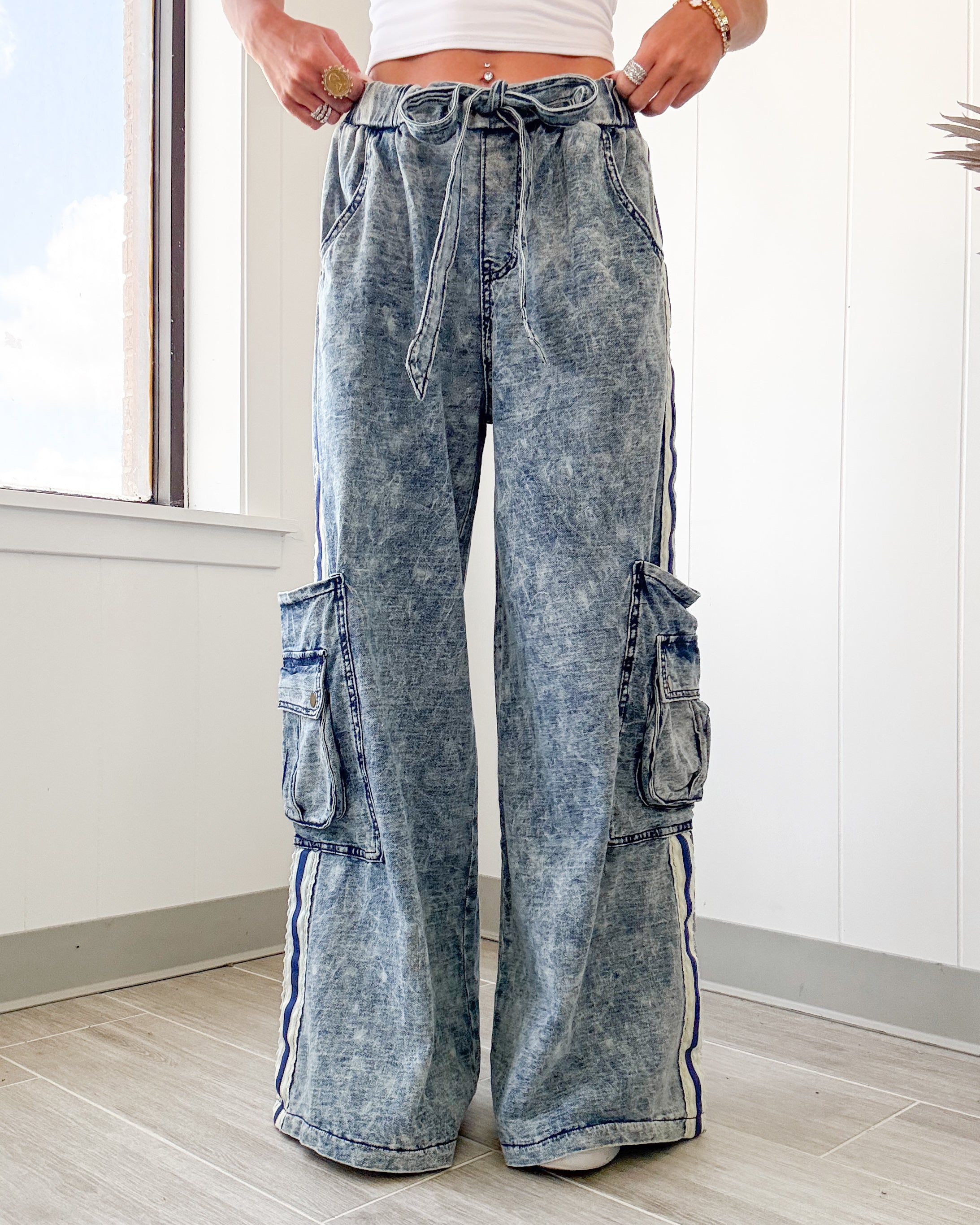 Lace Me Up Cargo Pants - Denim