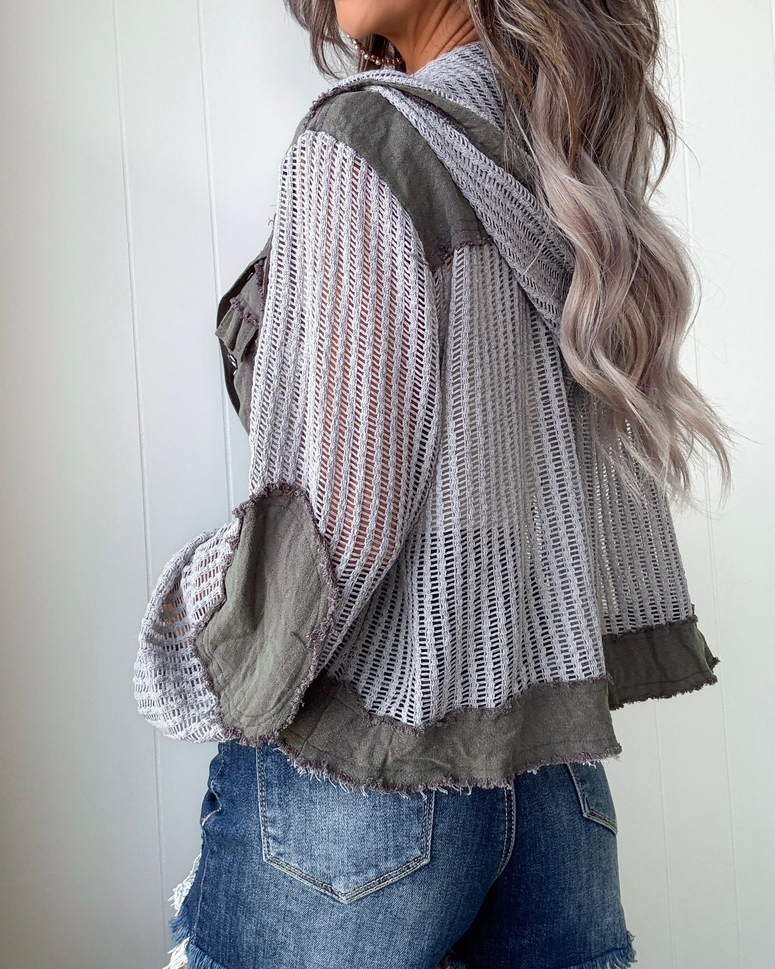 Wildwood Waffle Knit Hooded Top - Charcoal