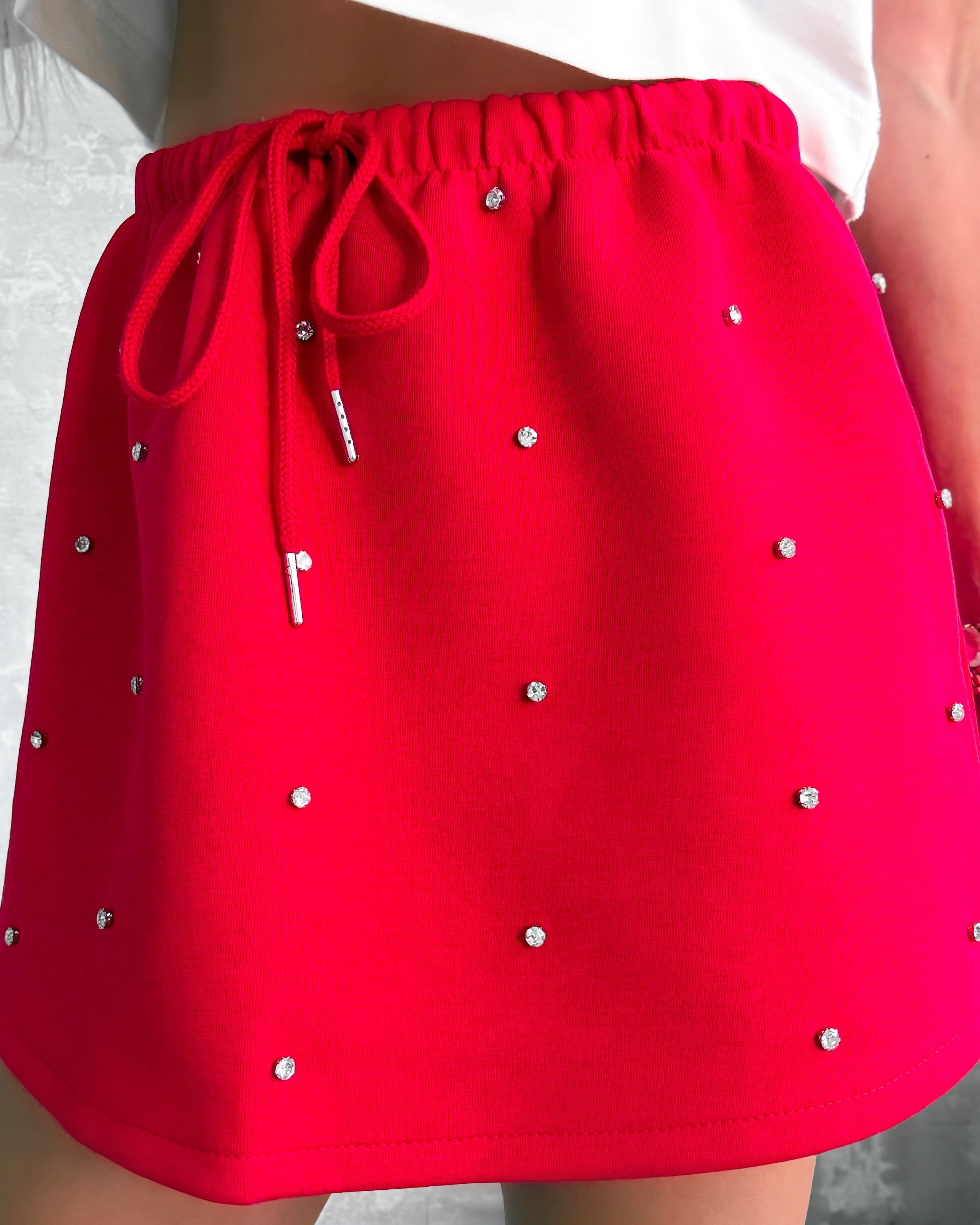 Polished Spark Embellished Skirt - Red