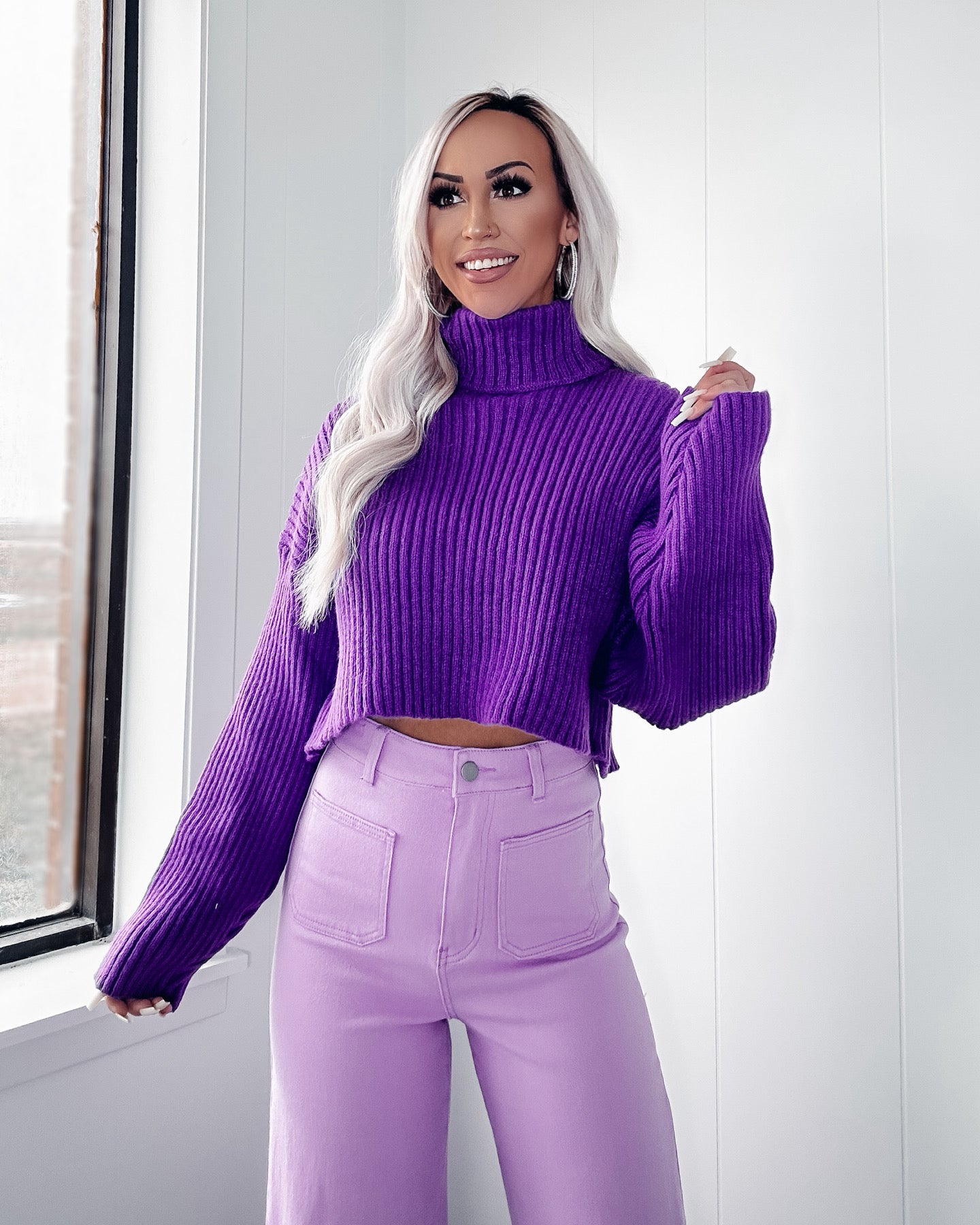 Smile Back Cropped Sweater - Purple