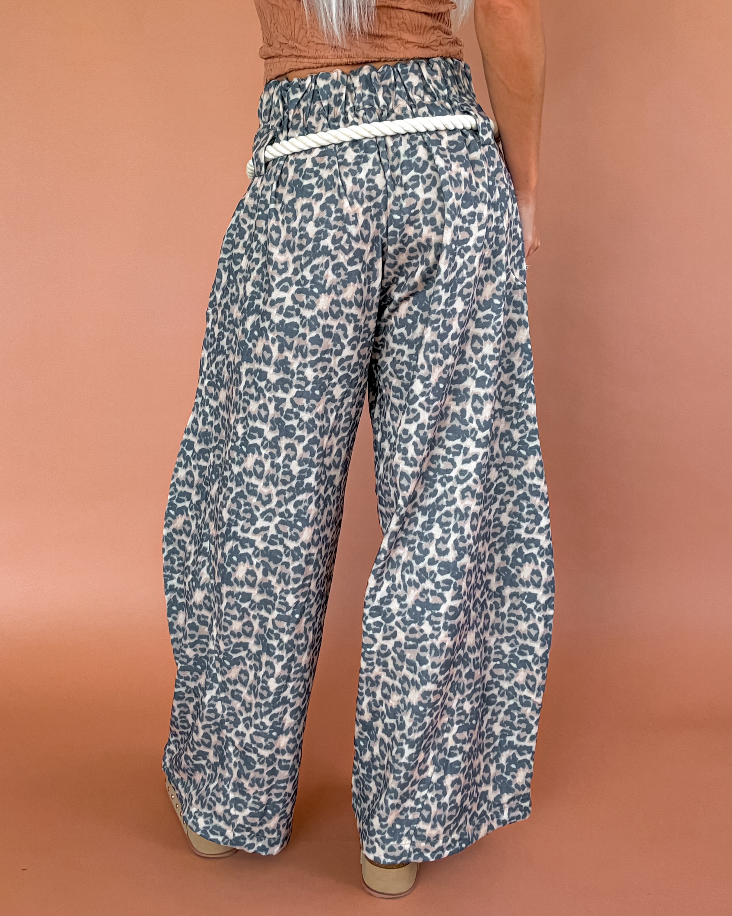 Roped In Barrel French Terry Pants - Leopard