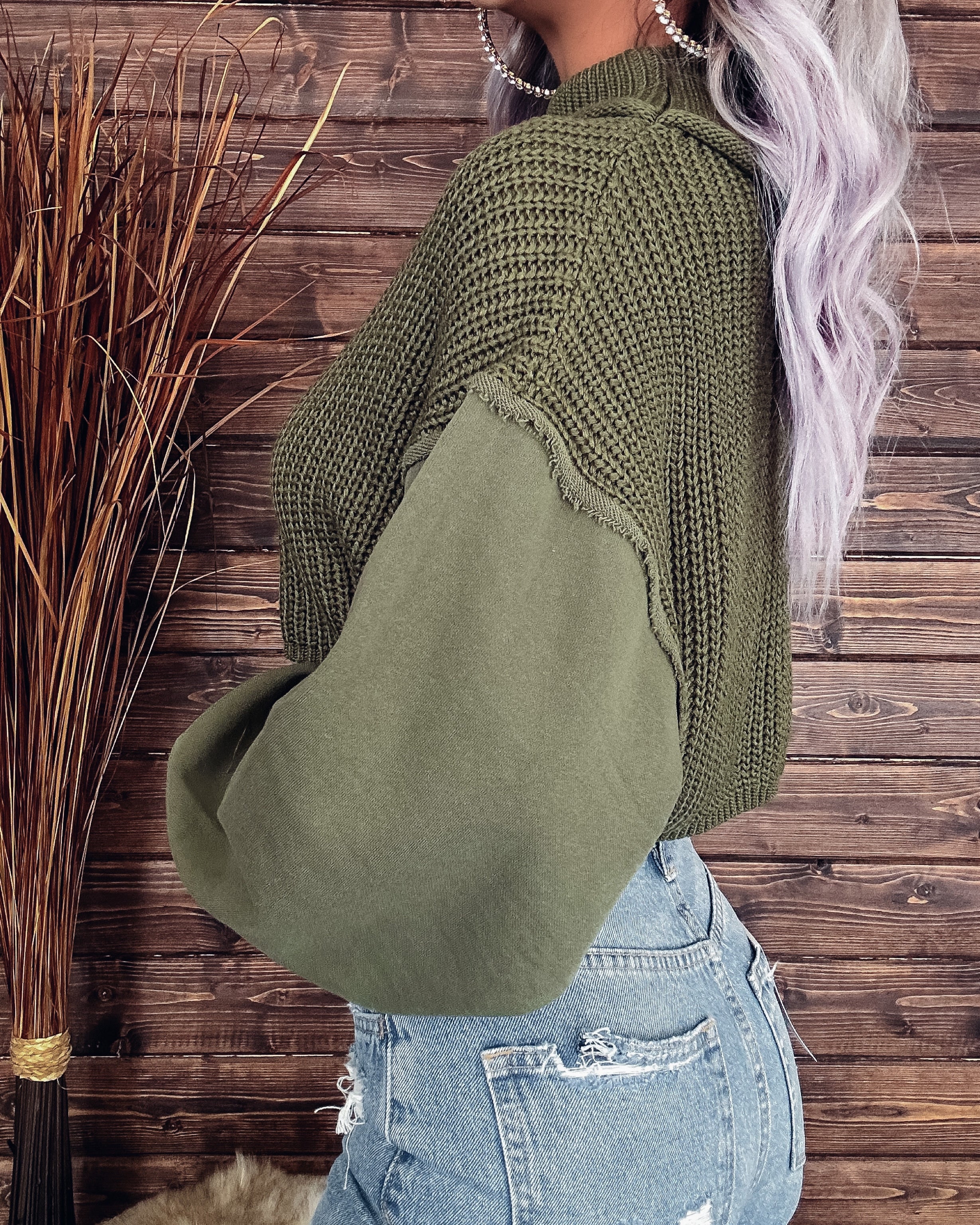 True Love Cropped Sweater- Olive