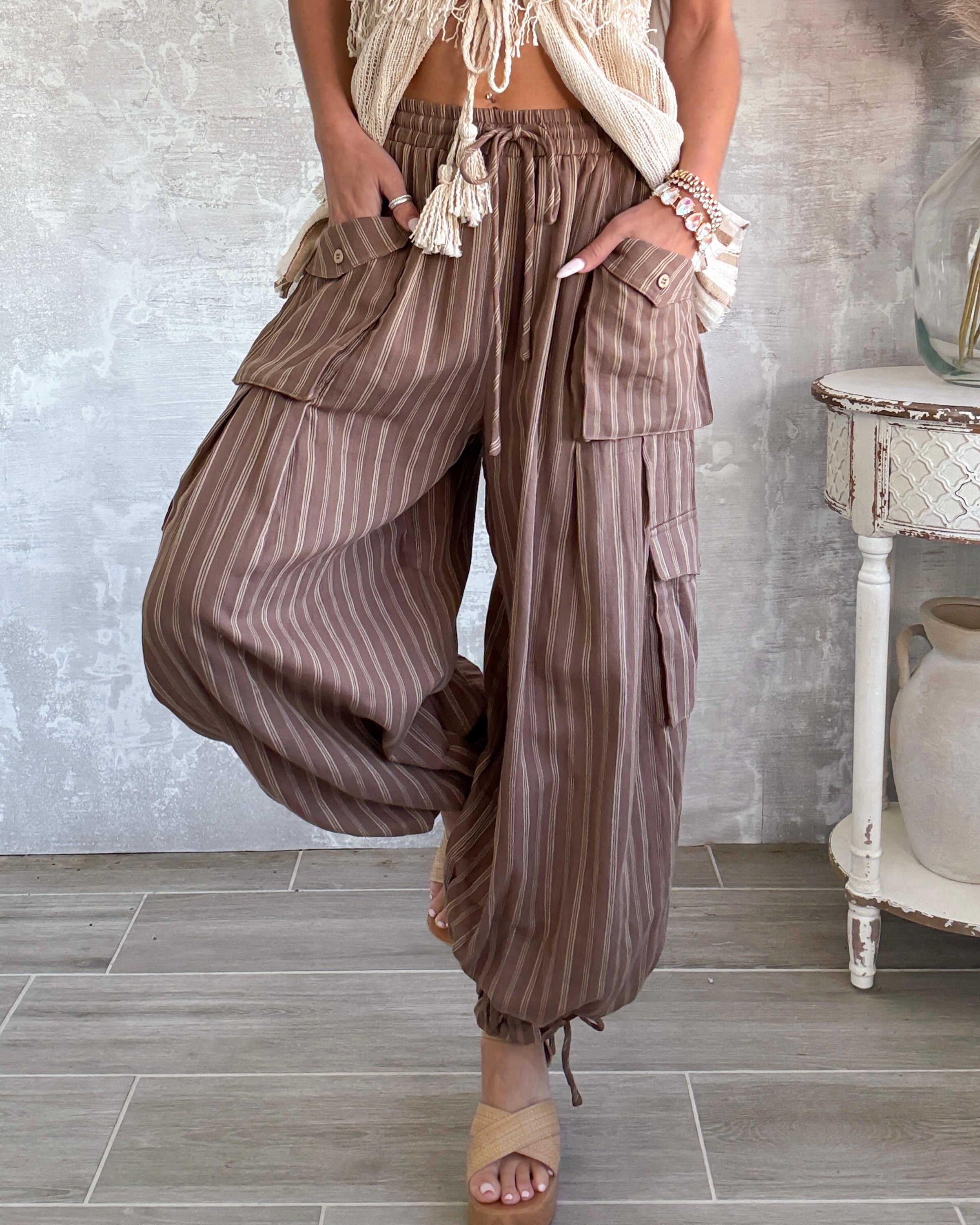 Tiki Stripe Cargo Pants - Mocha