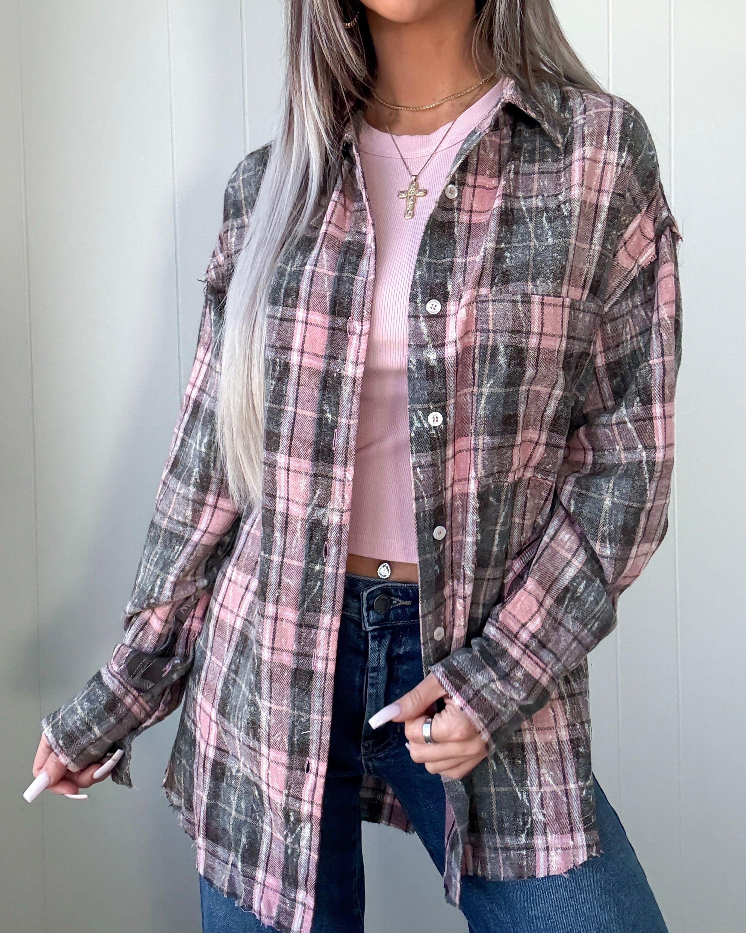 Sweet Check Plaid Button Up - Pink
