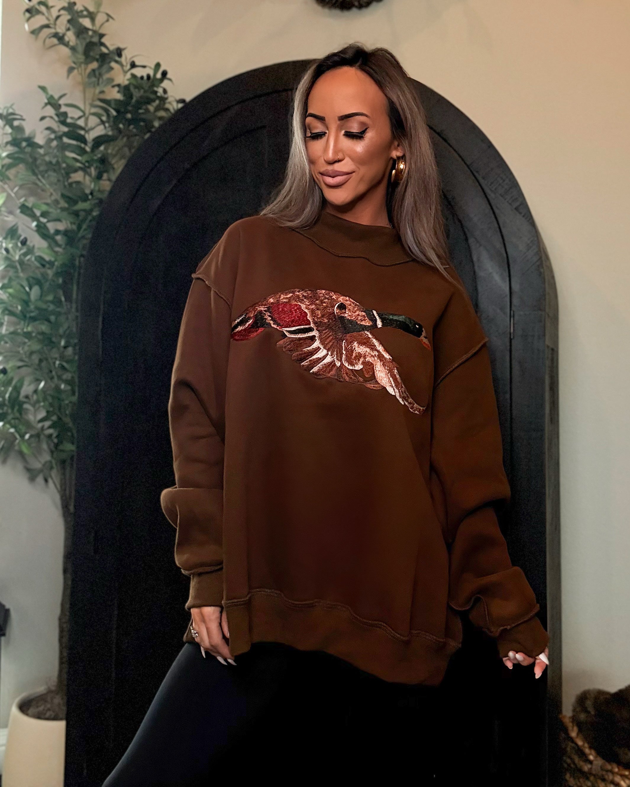 The Sporting Archive Mallard Embroidered Mock Neck - Brown