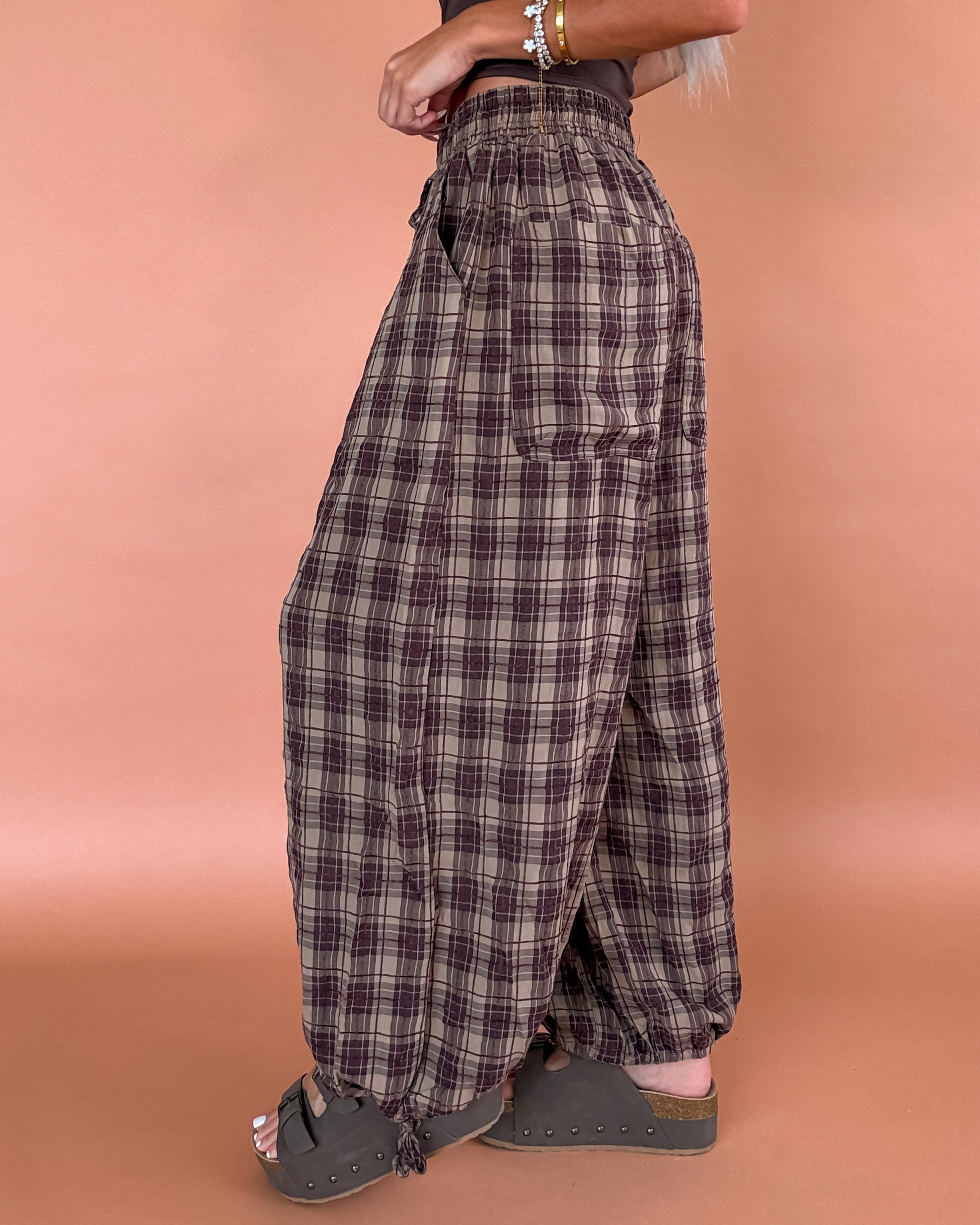 Cabin Plaid Comfort Pants - Brown