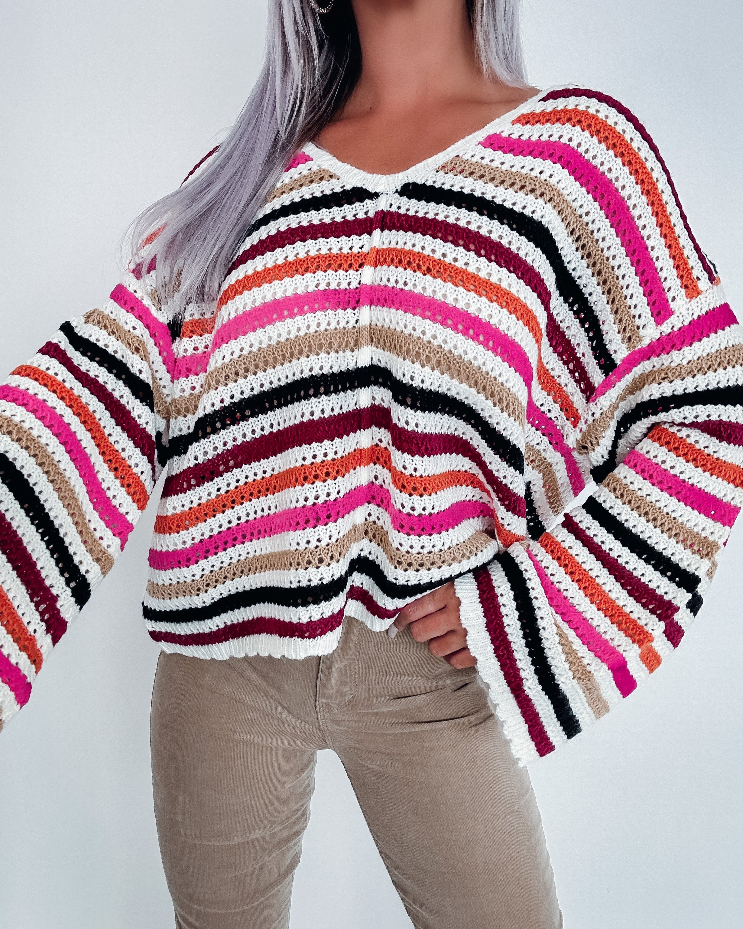 Autumn Nights Striped Crochet Sweater