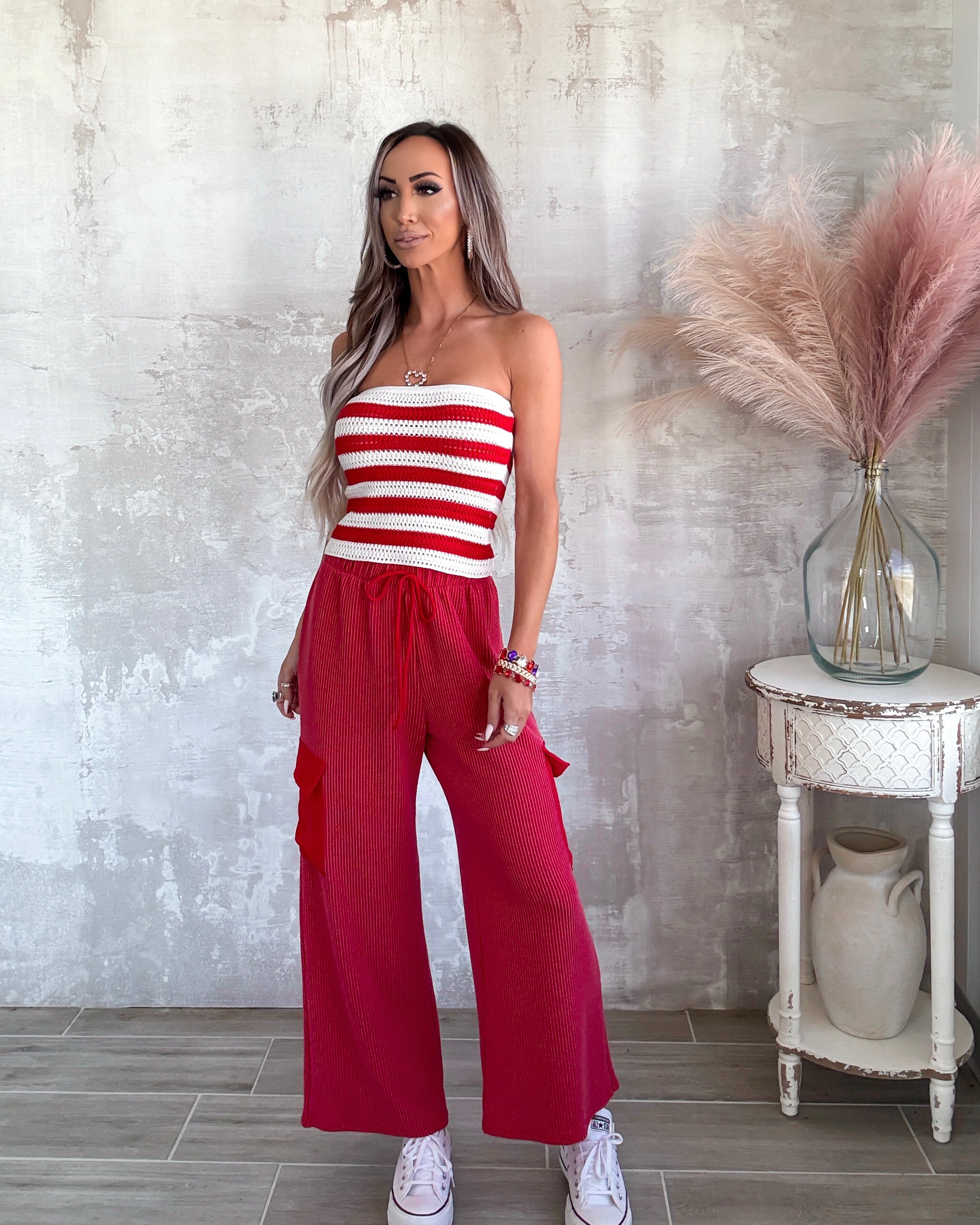 Striped Cutie Crochet Tube Top - Red/White