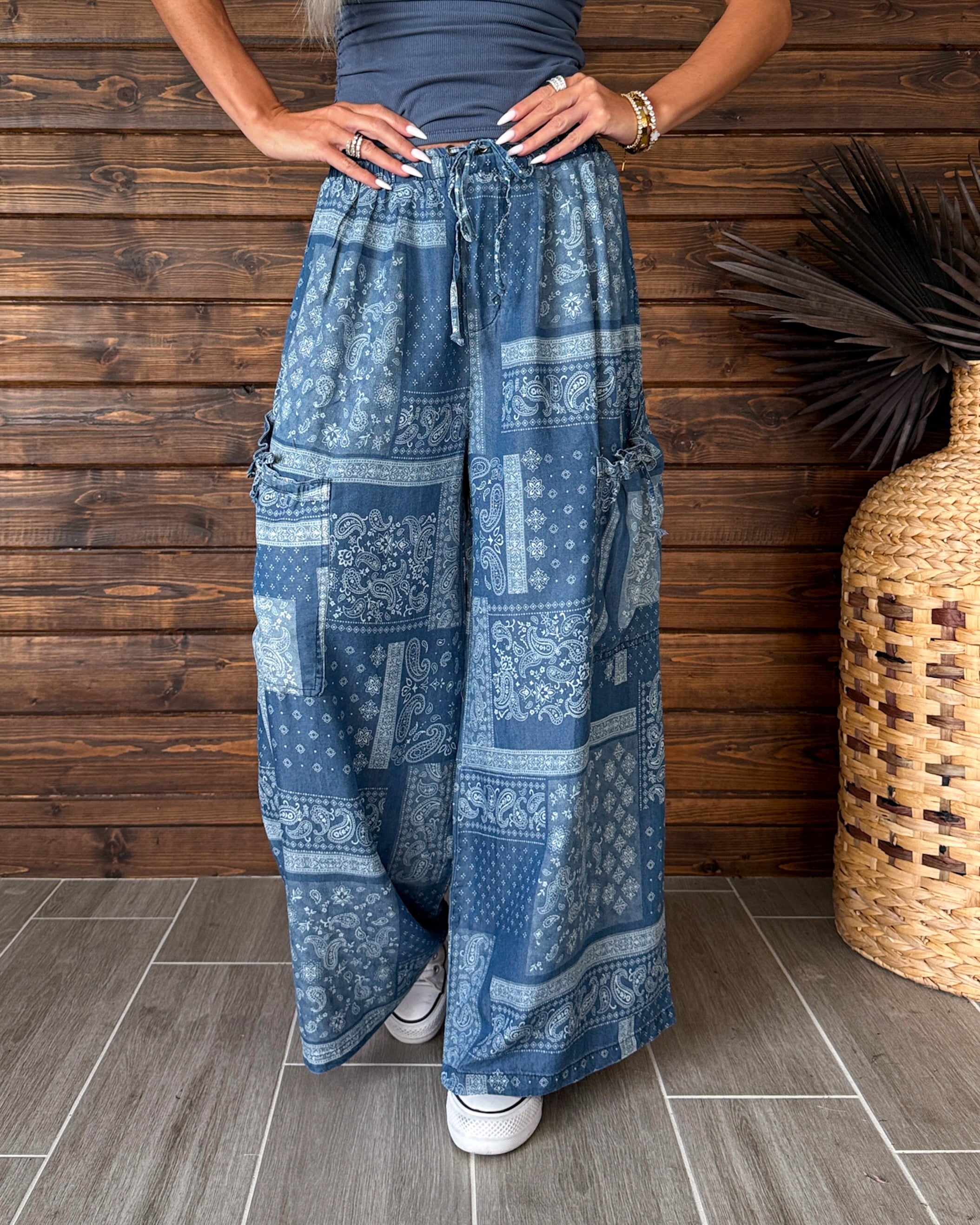 Bandana Babe Paisley Denim Pants - Blue
