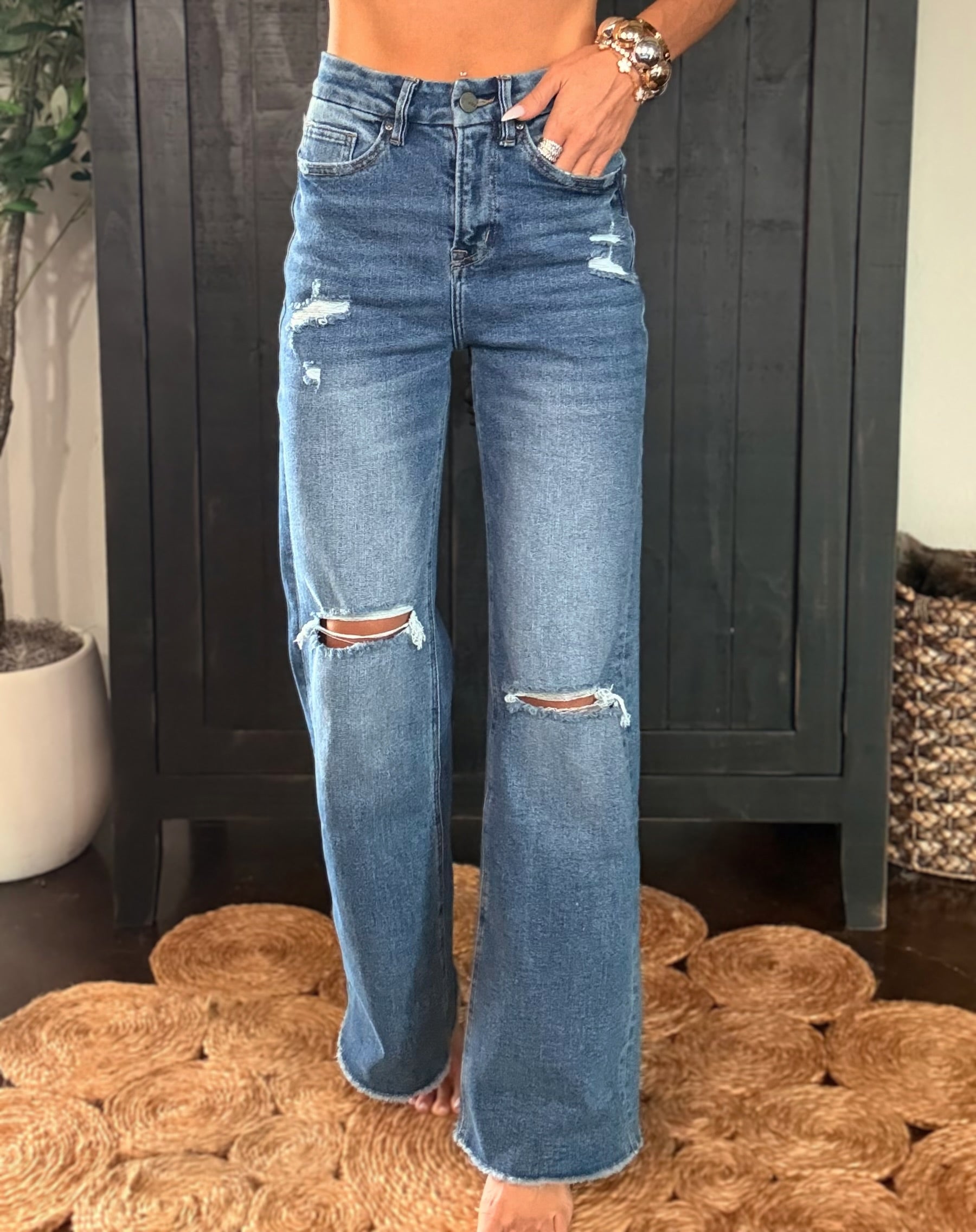 Pixie High Waist Distressed Jeans - Medium Wash