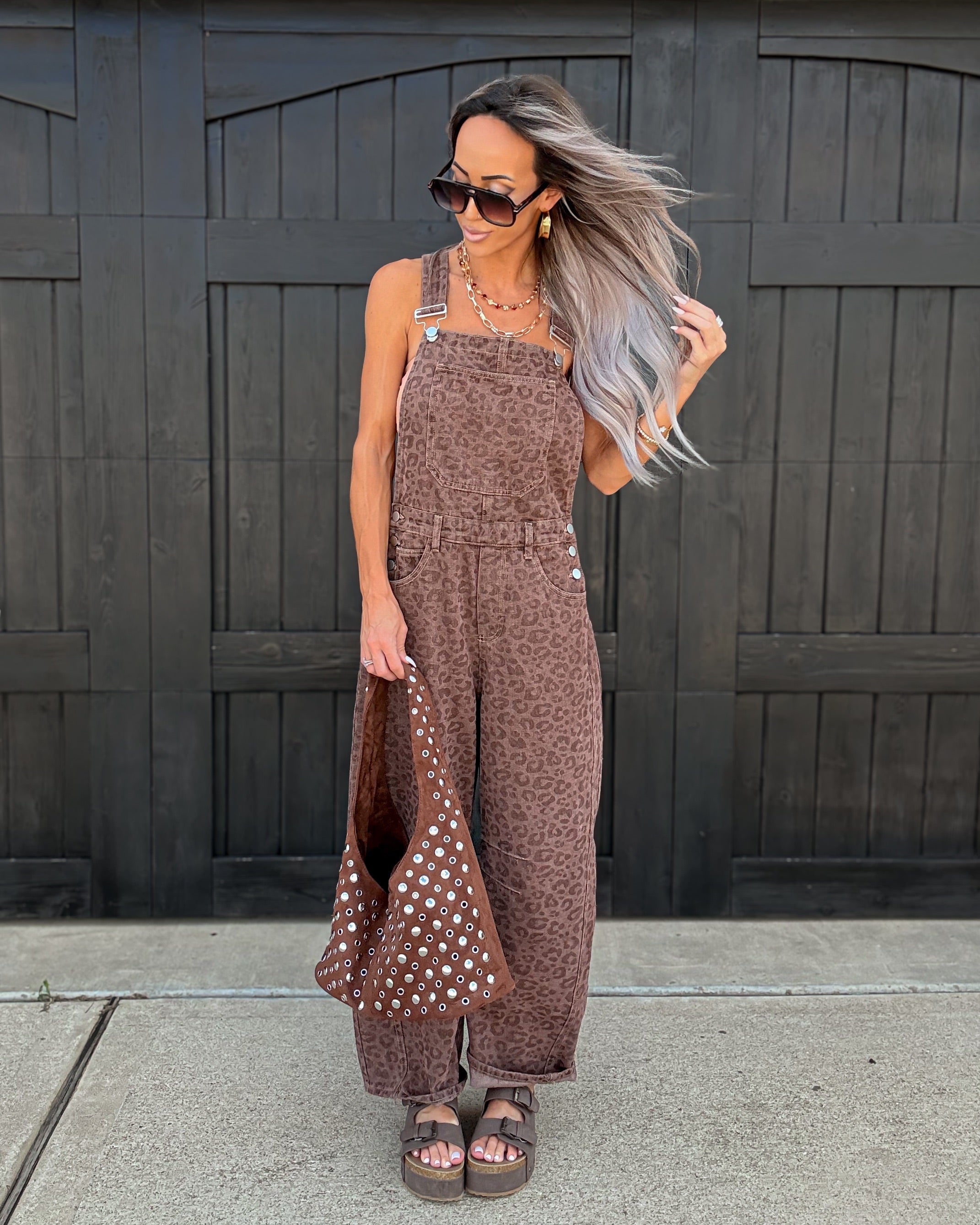Millie Leopard Overalls - Vintage Mocha