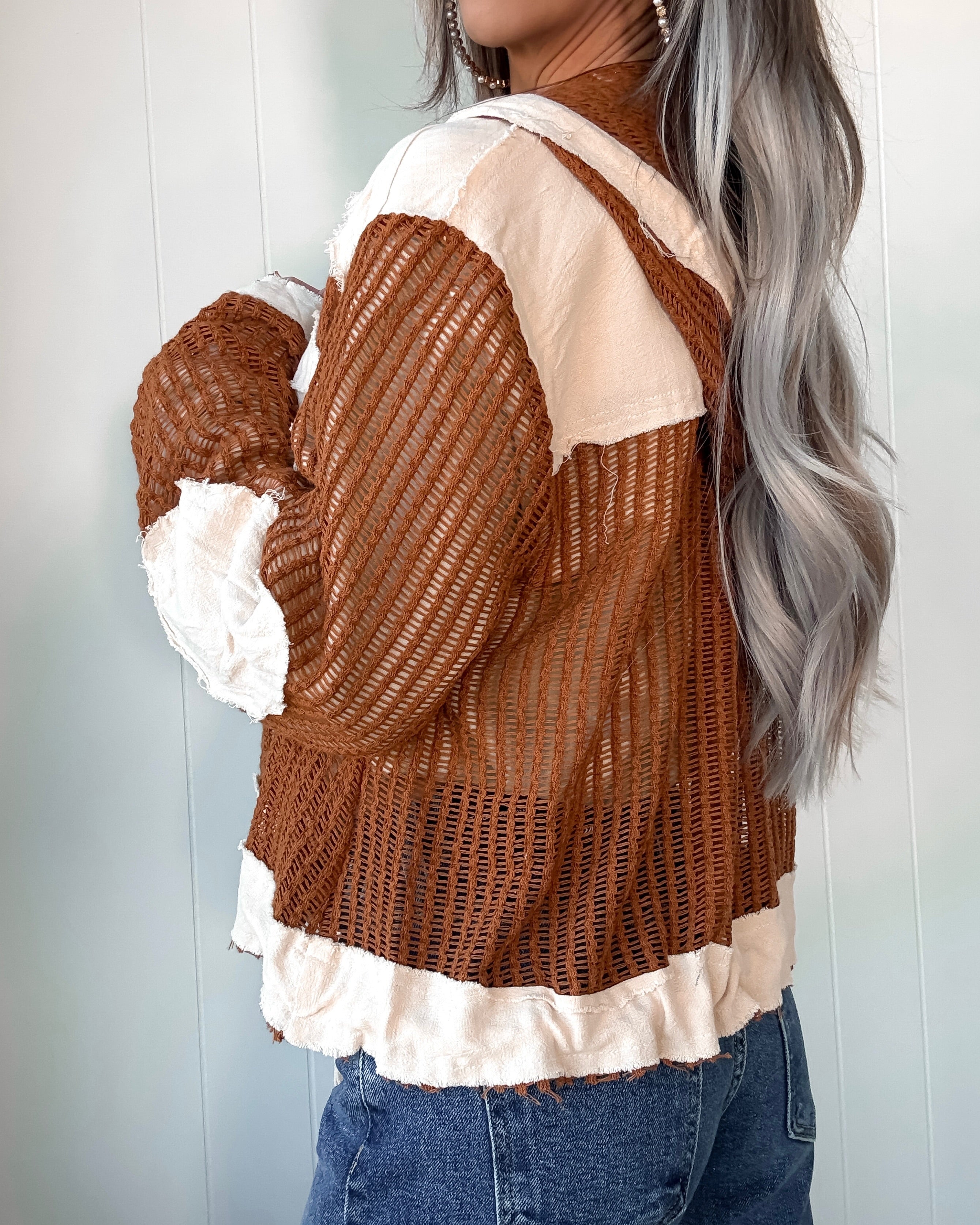 Wildwood Waffle Knit Hooded Top - Chocolate