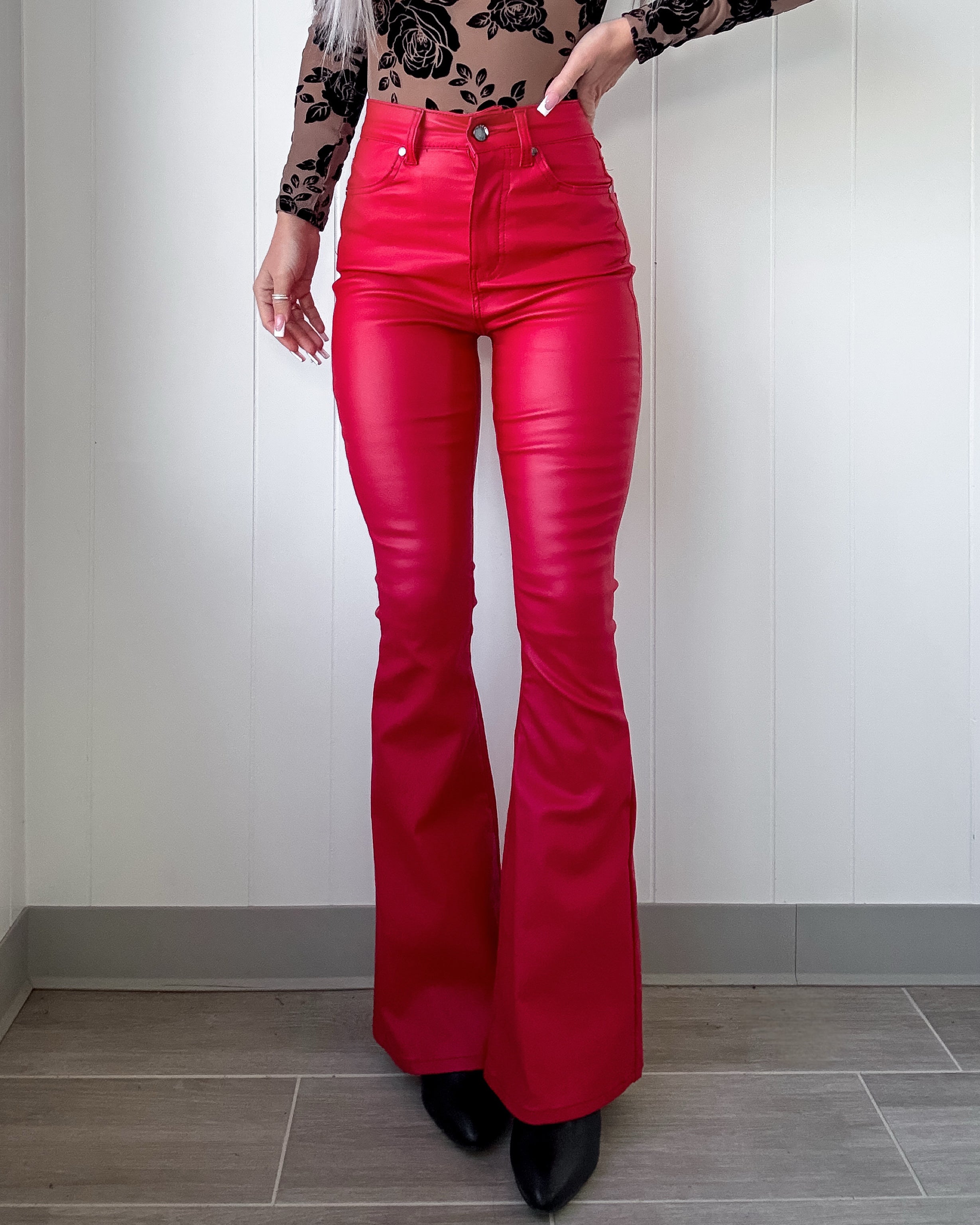 Red Leather Trousers Motel Rocks Zoven Flare Trousers Motel Rocks