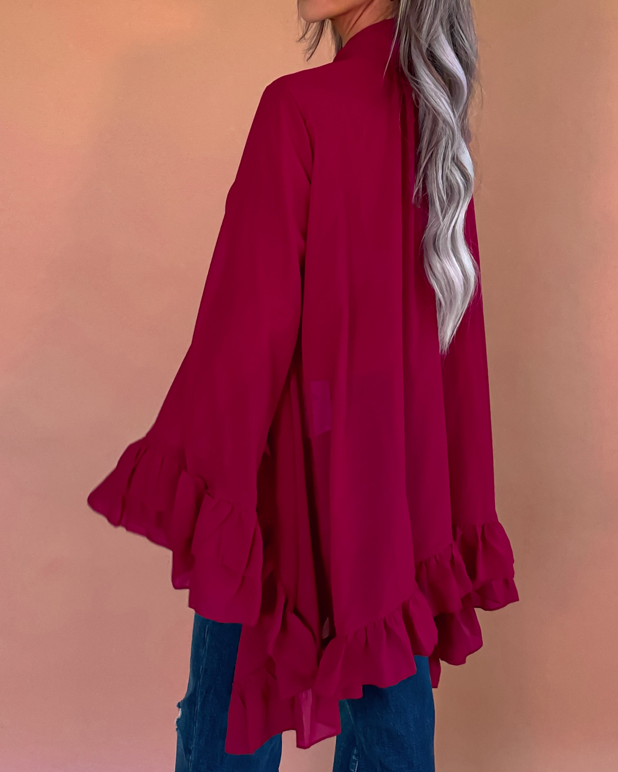 Ruffle Reverie Asymmetrical Blouse - Burgundy