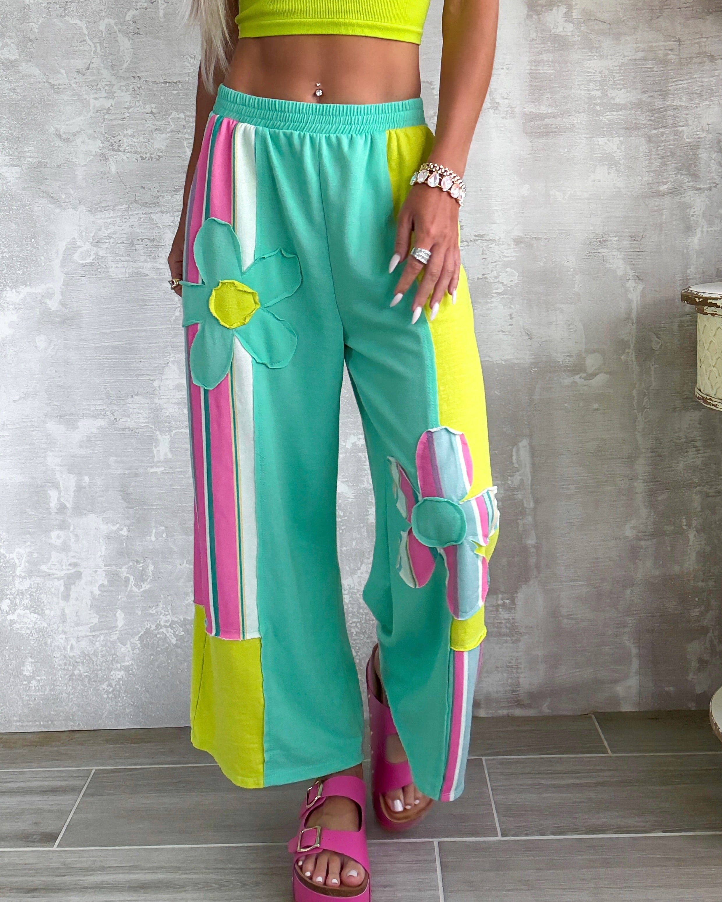 Vintage Vibe Patch Pants - Lime/Mint