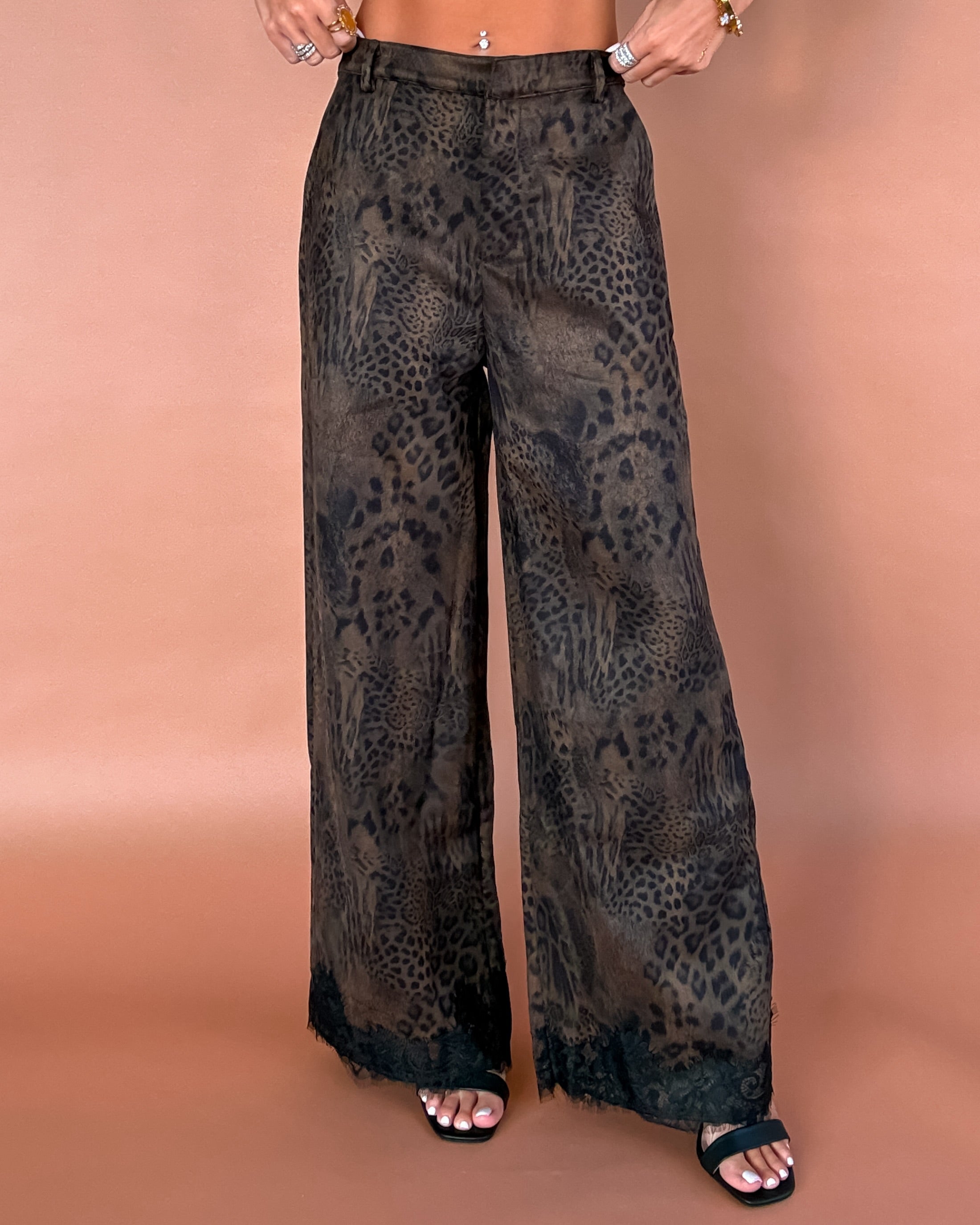 Fierce in Suede Leopard Lace Pants - Chocolate