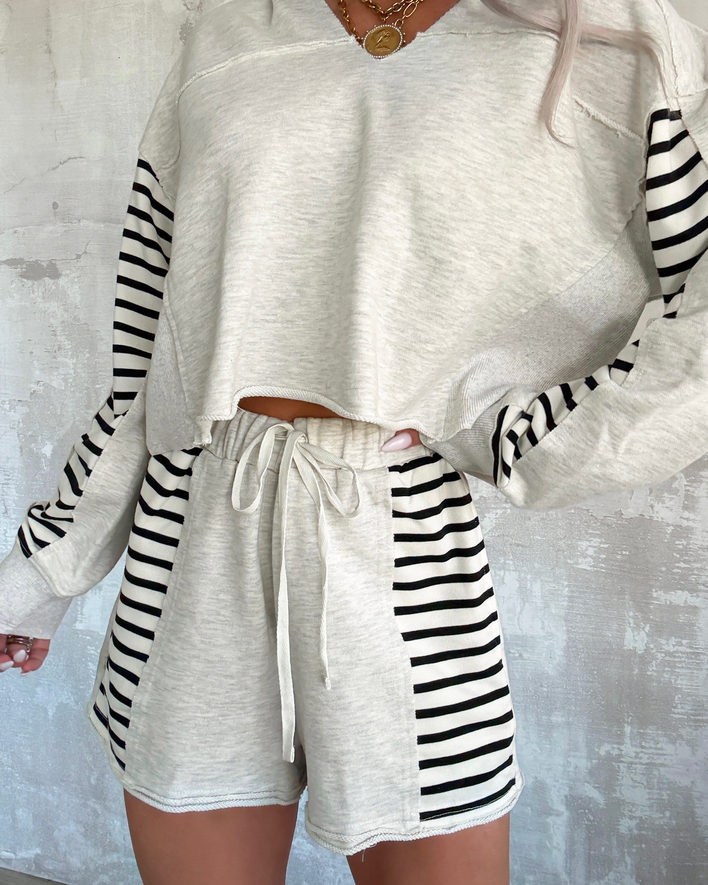 Sunday Softie Striped Shorts - Oatmeal