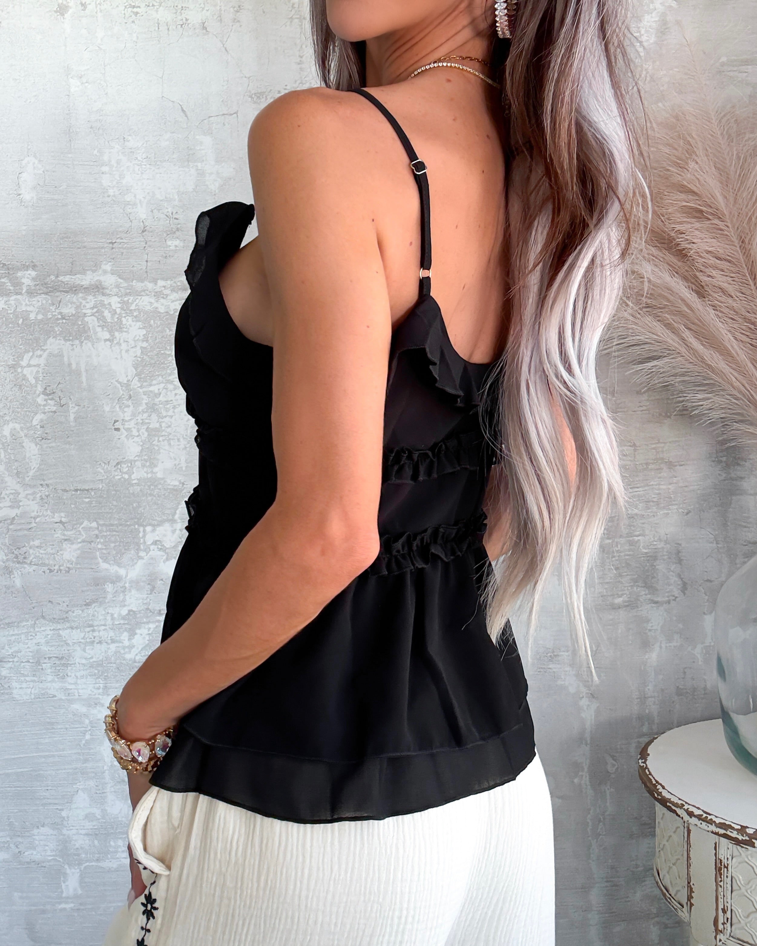 Ruffle Me Softly Cami - Black