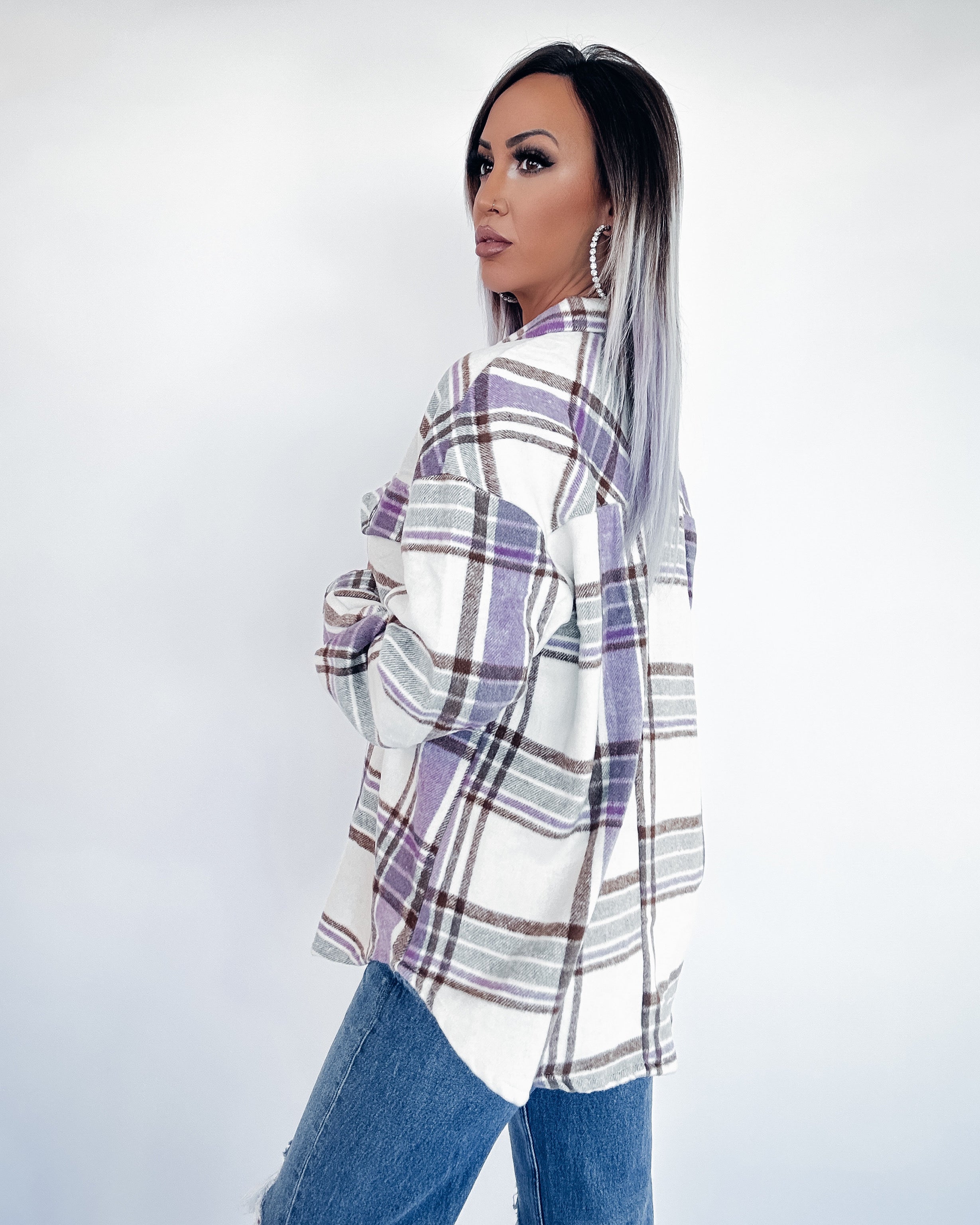 In Your Love Plaid Shacket- Purple