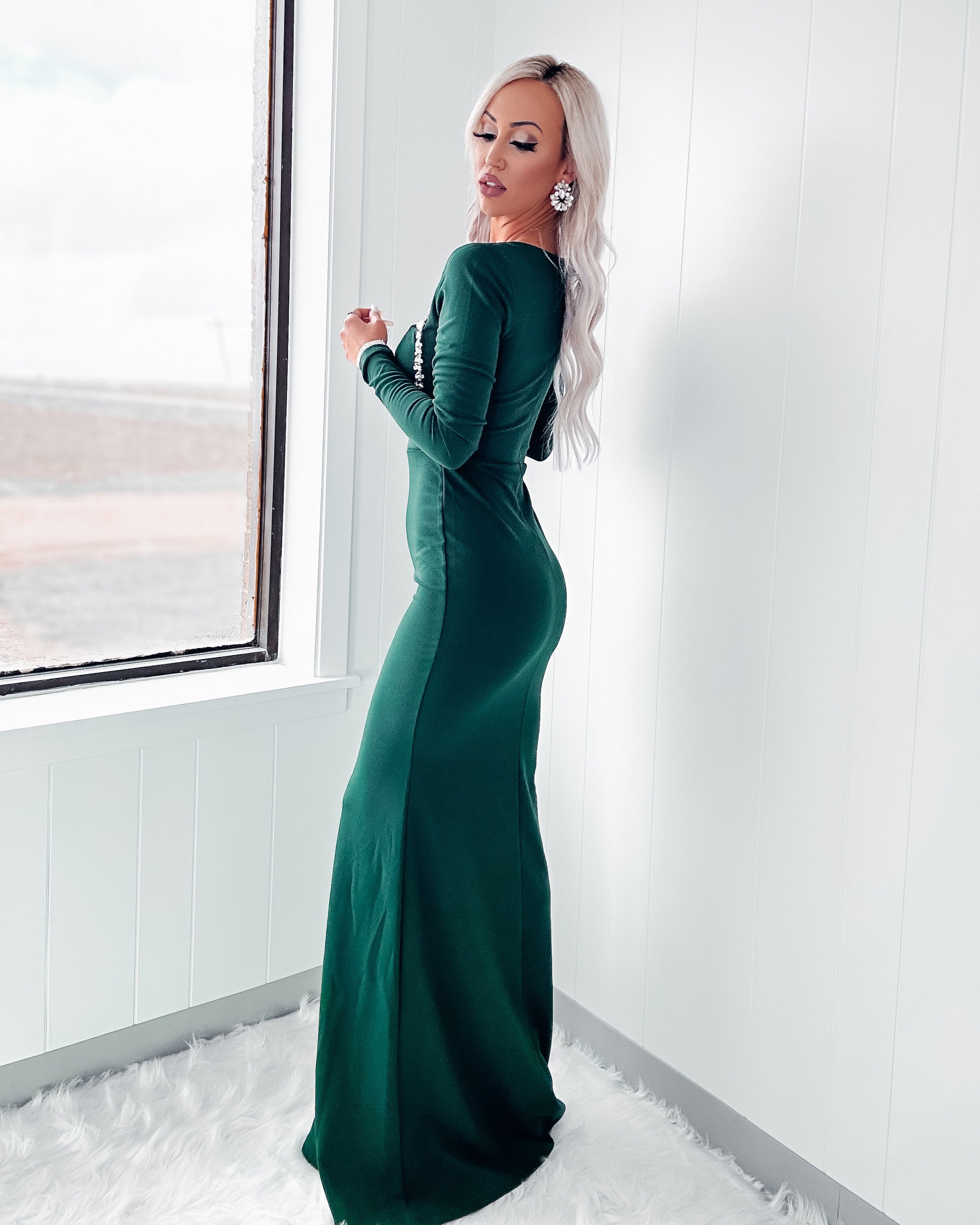 Rise To The Occasion Rhinestone Maxi Dress - Green