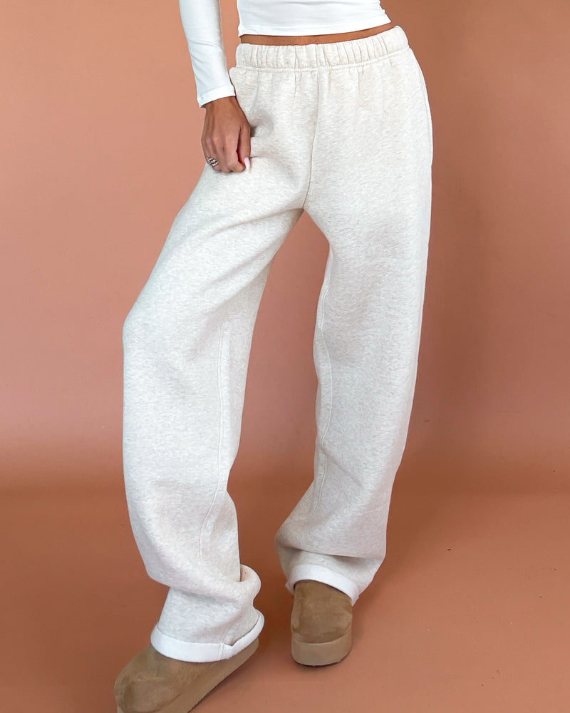 Lani Fleece Wide Leg Sweatpants - Oatmeal