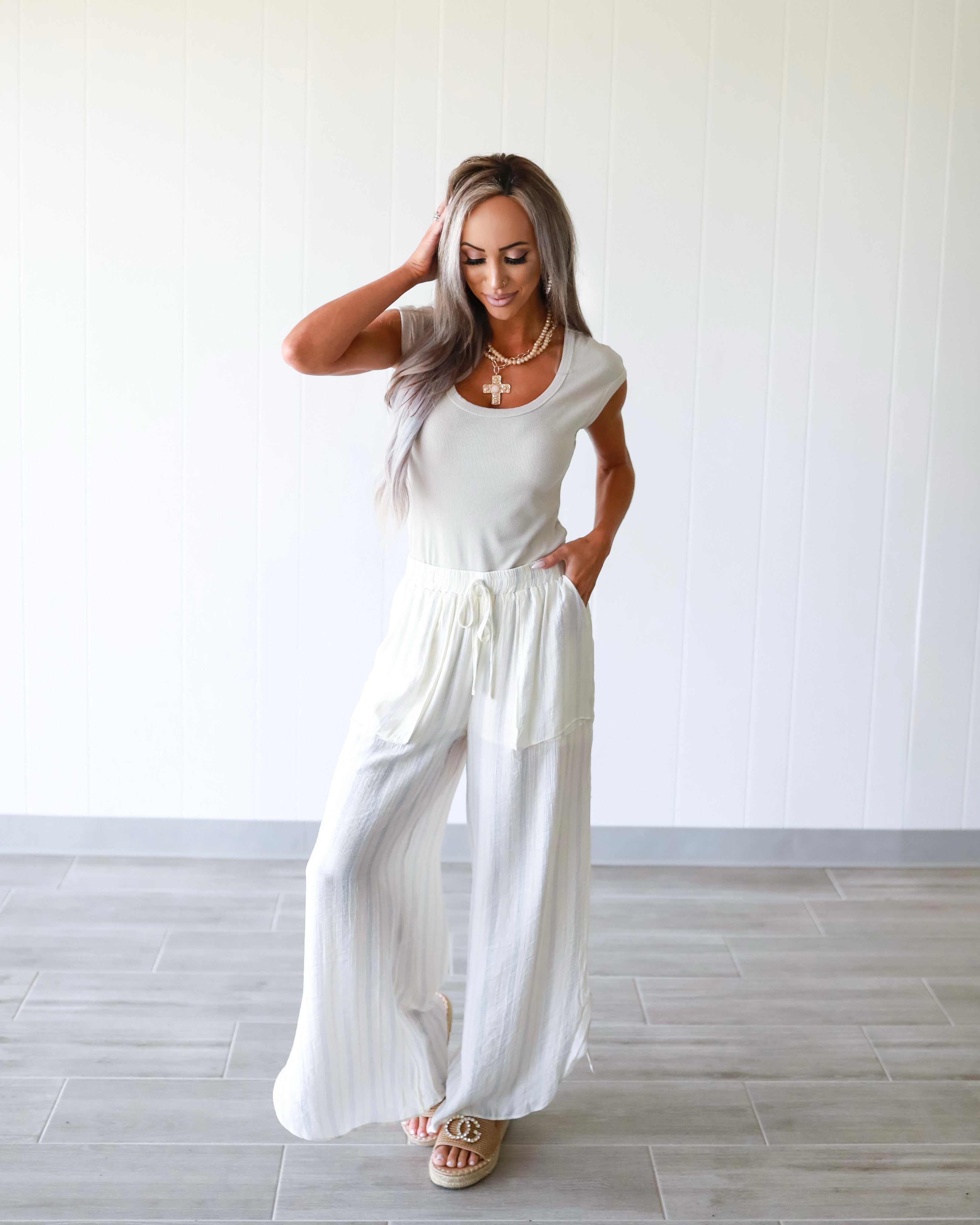 Essential Scoop Neck Cap Sleeve Ribbed Tee - Natural