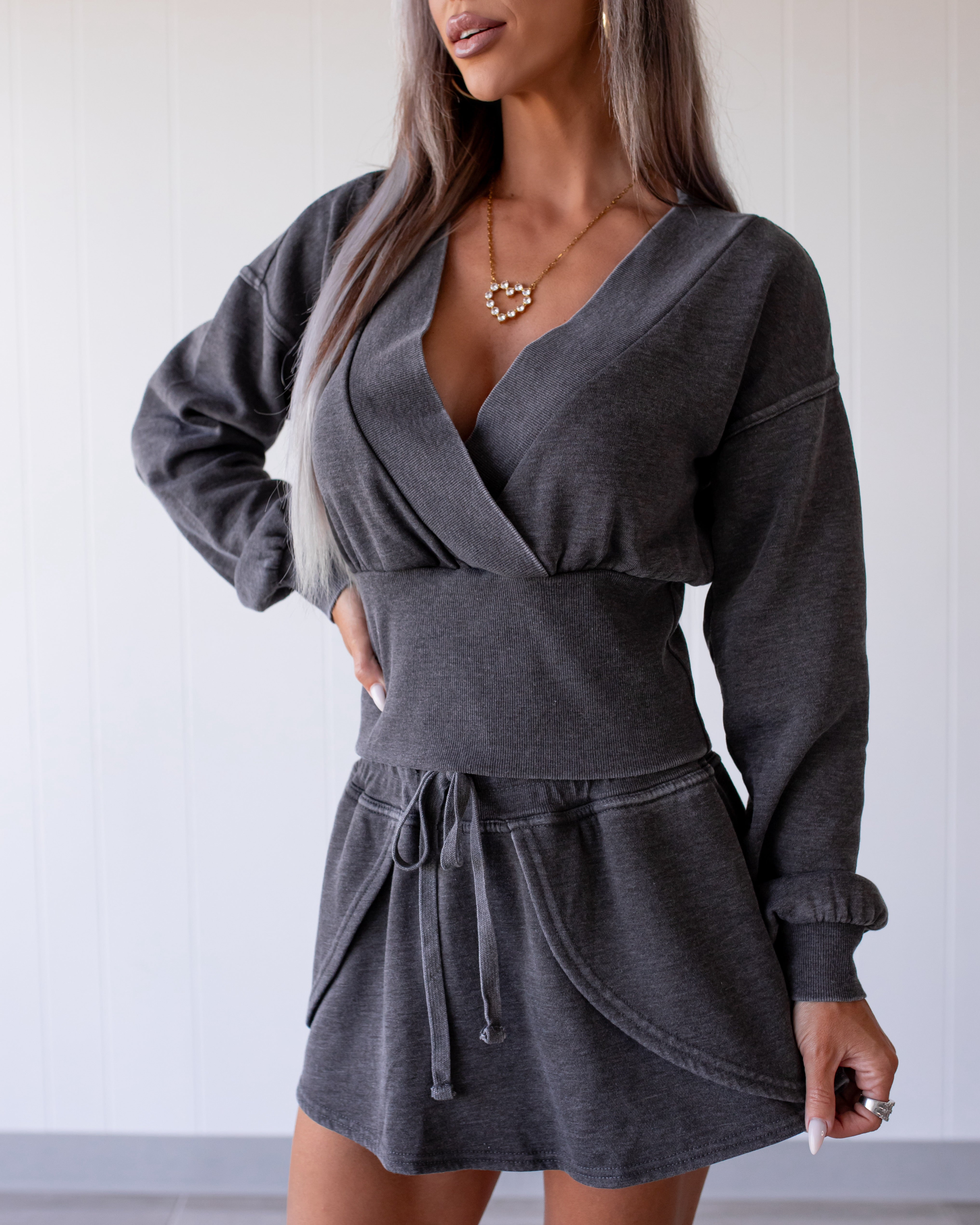 Burned Out Deep V-Neck Sweater - Black
