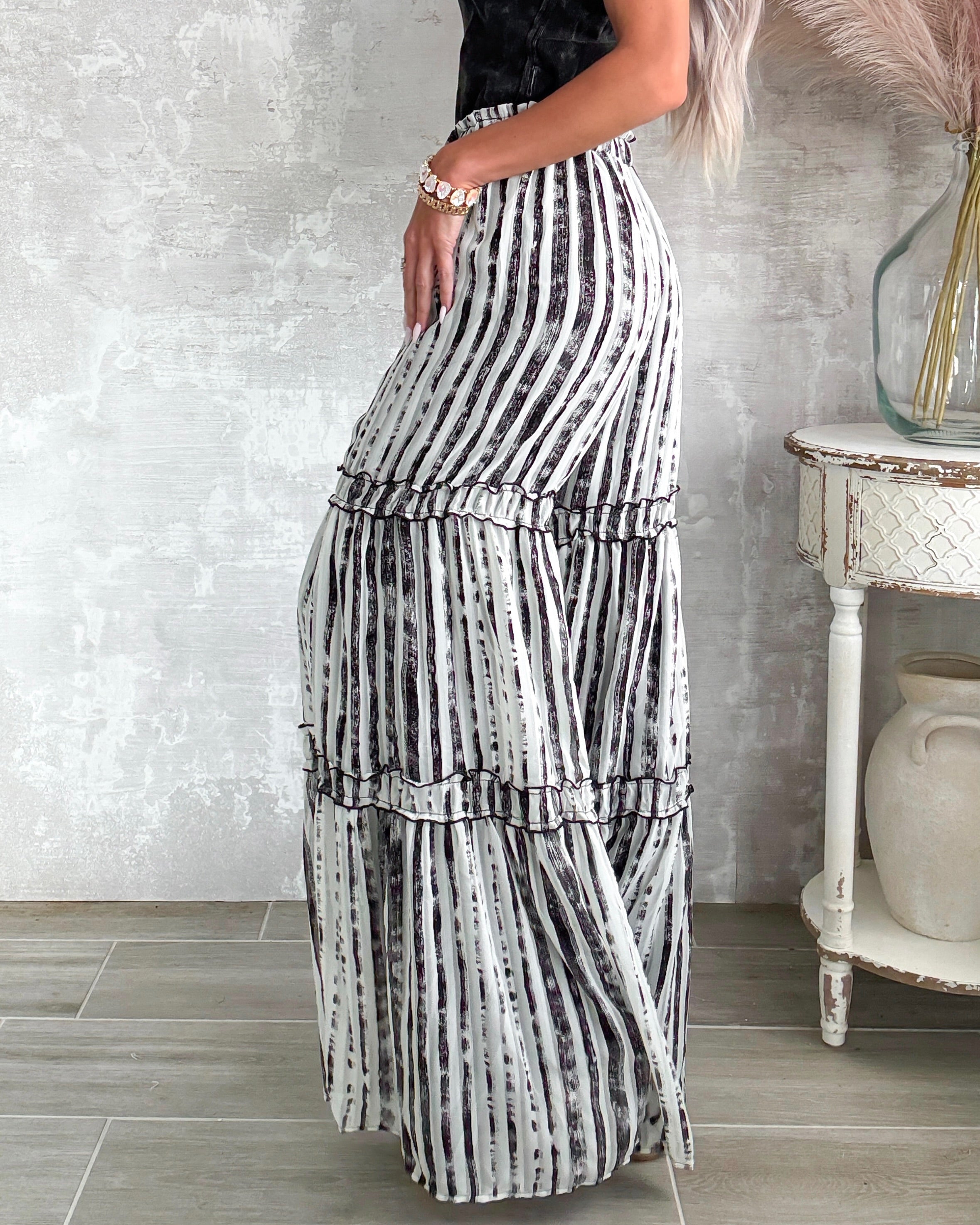 Airy Elegance Palazzo Pants - Ivory/Black