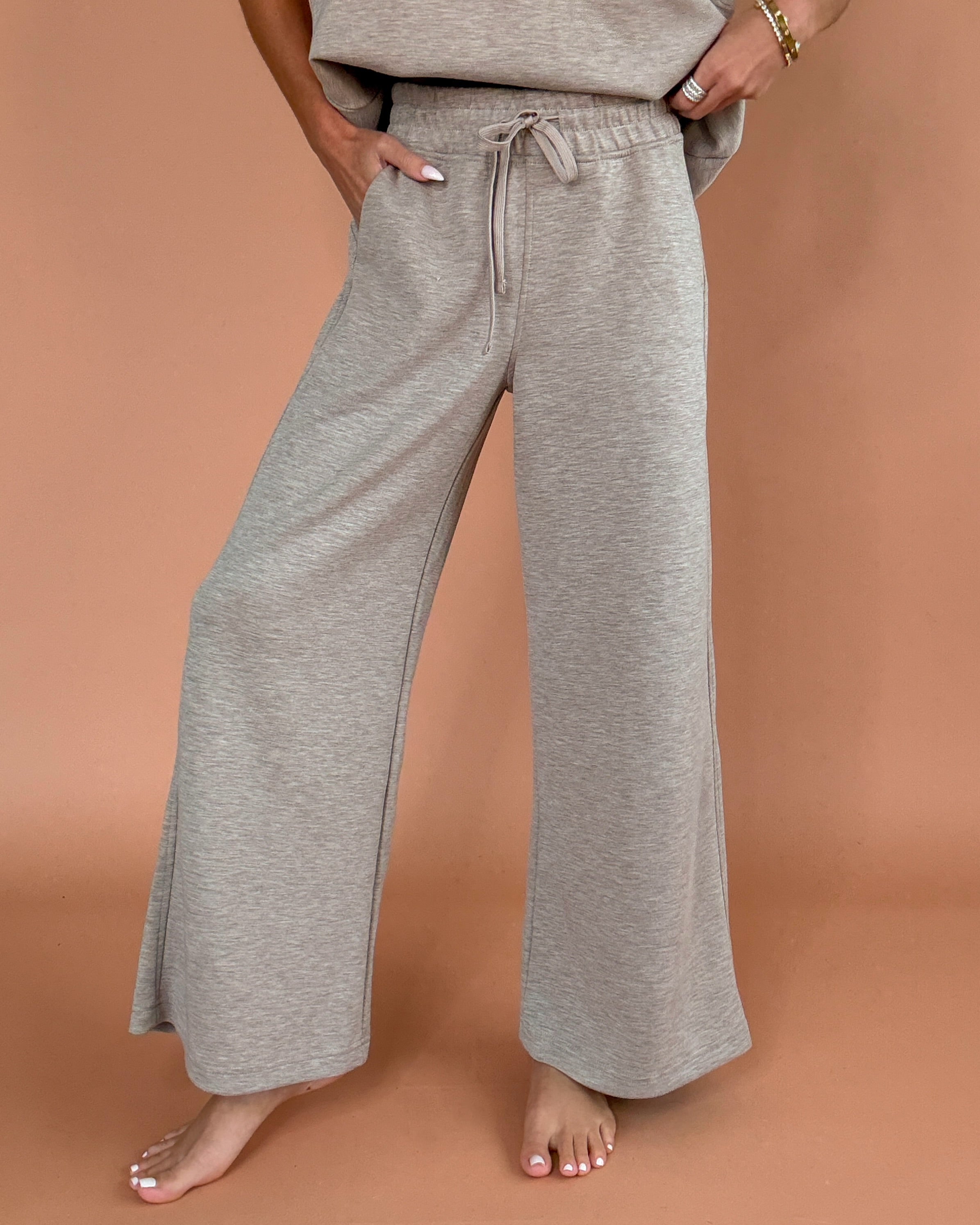 Soft Theory Wide Leg Pants - Heathered Taupe — buttery soft knit with a flowy wide leg