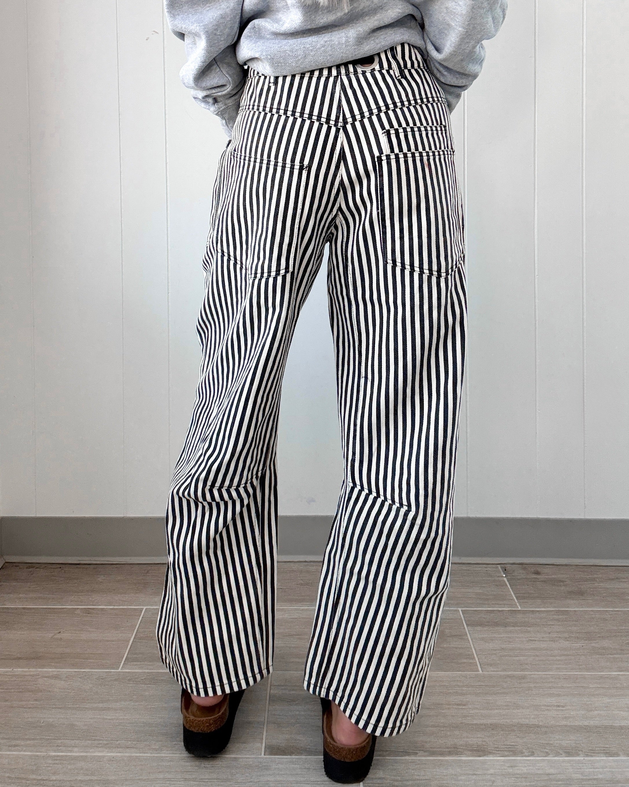 Claire Striped Twill Barrel Pants - Black