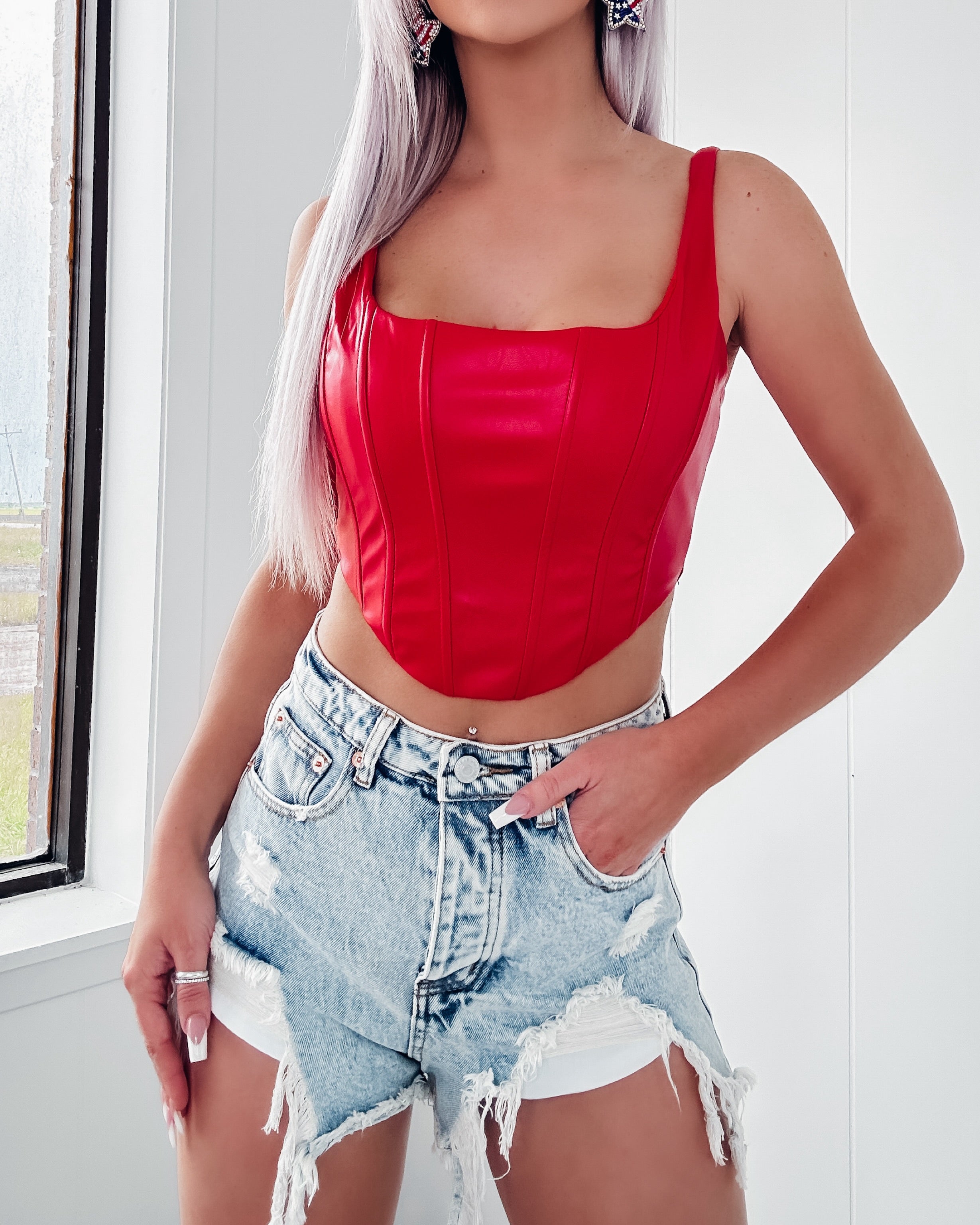 Modern Day Faux Leather Corset Top - Red