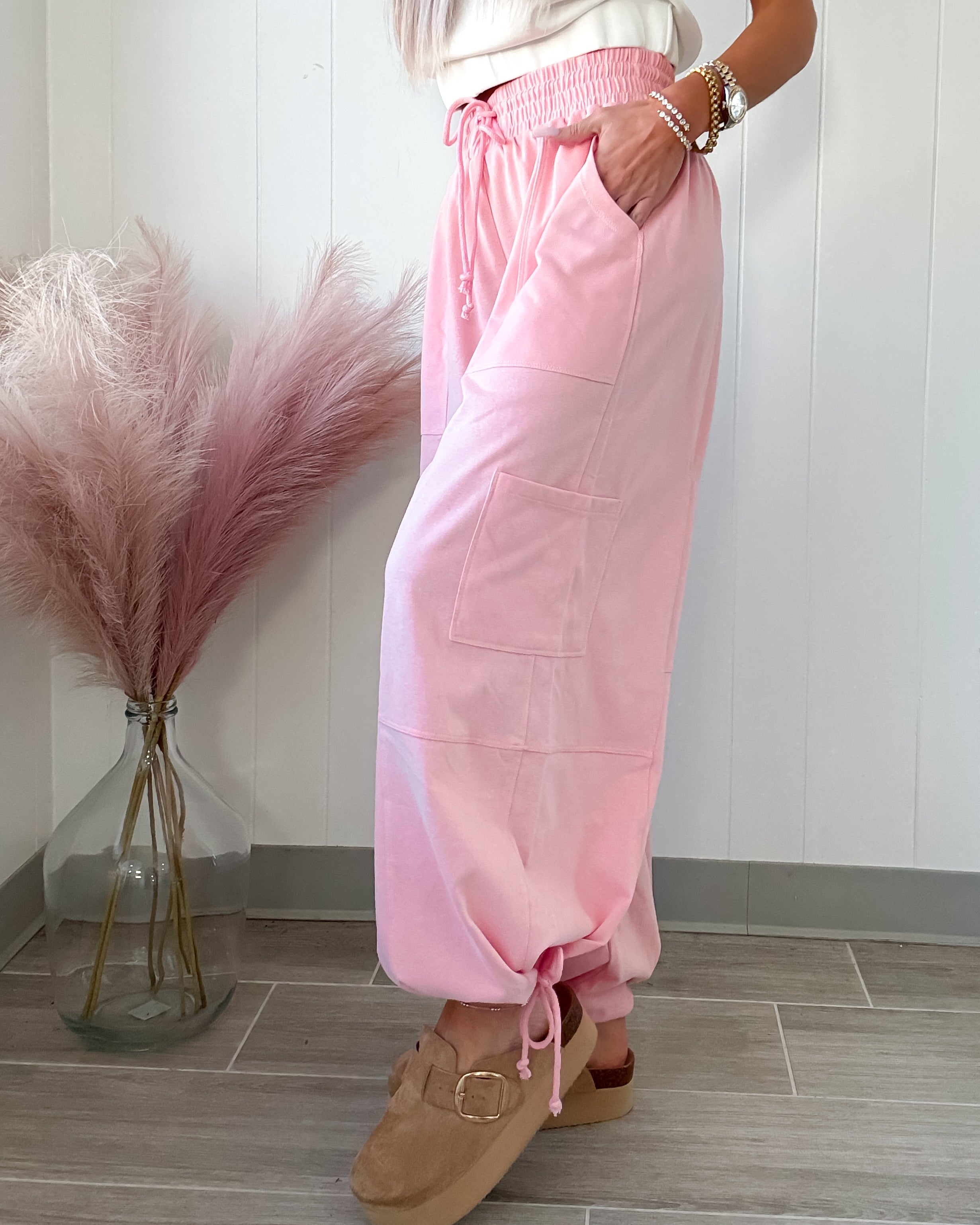 Sporty Romance Tie Joggers - Light Pink