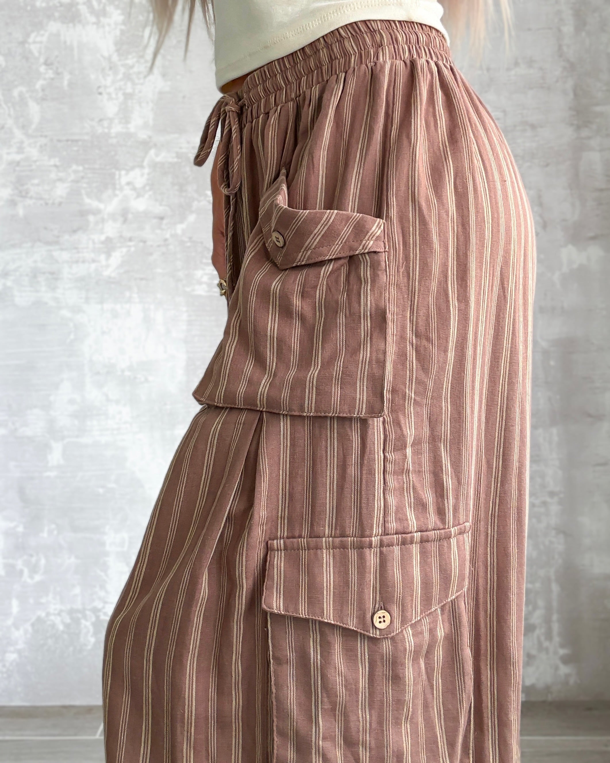 Tiki Stripe Cargo Pants - Mocha