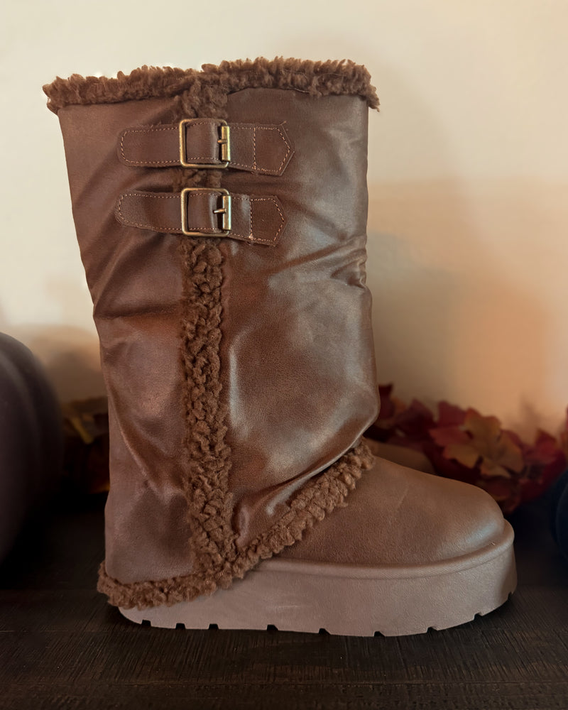 Vail Fold Over Fur Boots - Brown — fold-over fur boots