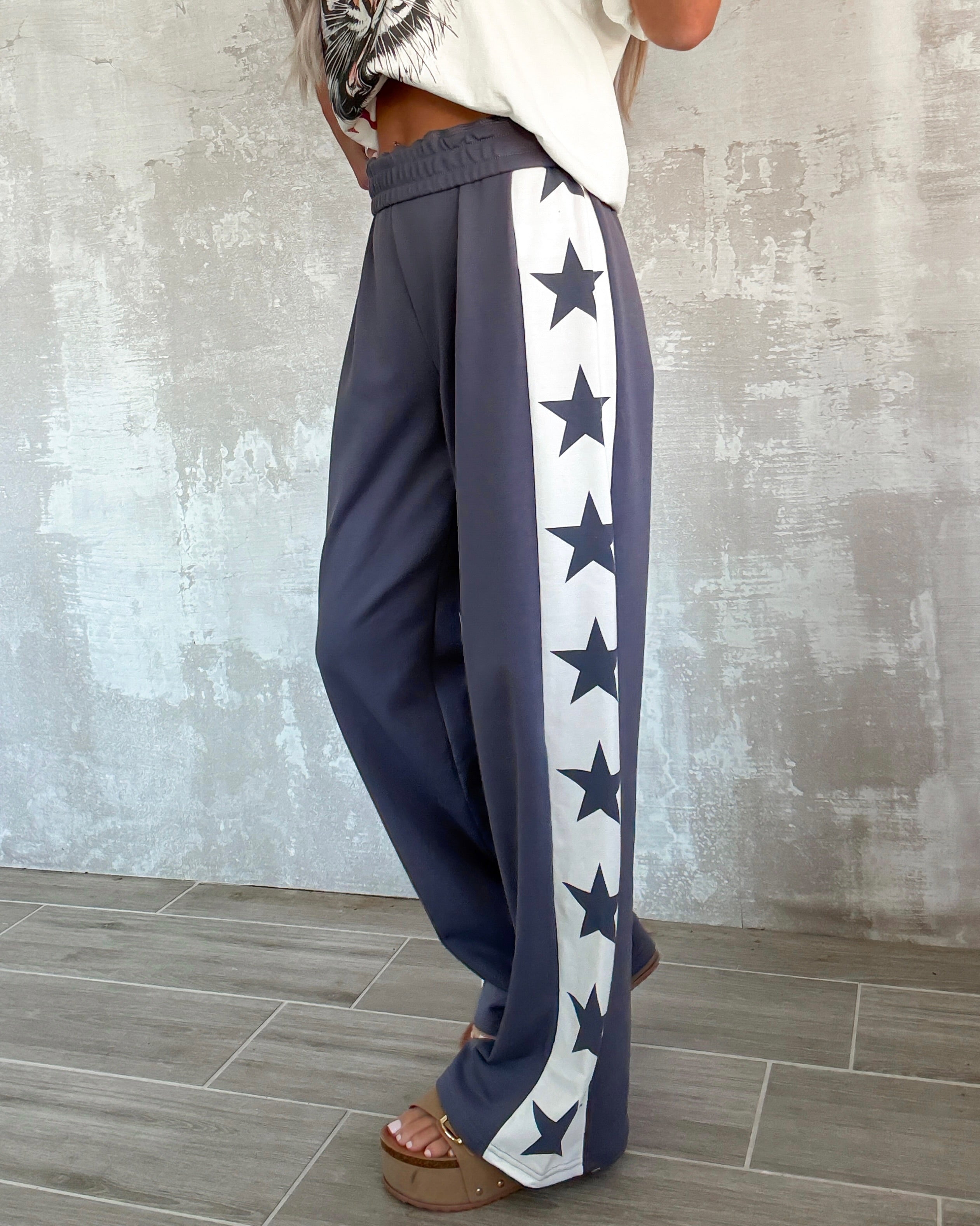 Star Striped Sweatpants - Smokey Blue